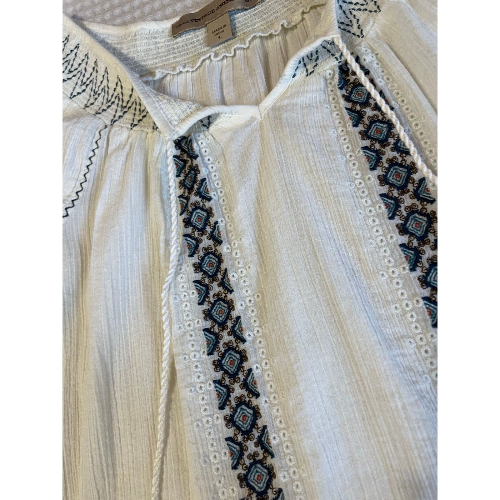 Other Vintage America Jeans Cotton Boho Gauzy Peasant Blouse Lg Size L / US 10 / IT 46 - 7 Thumbnail