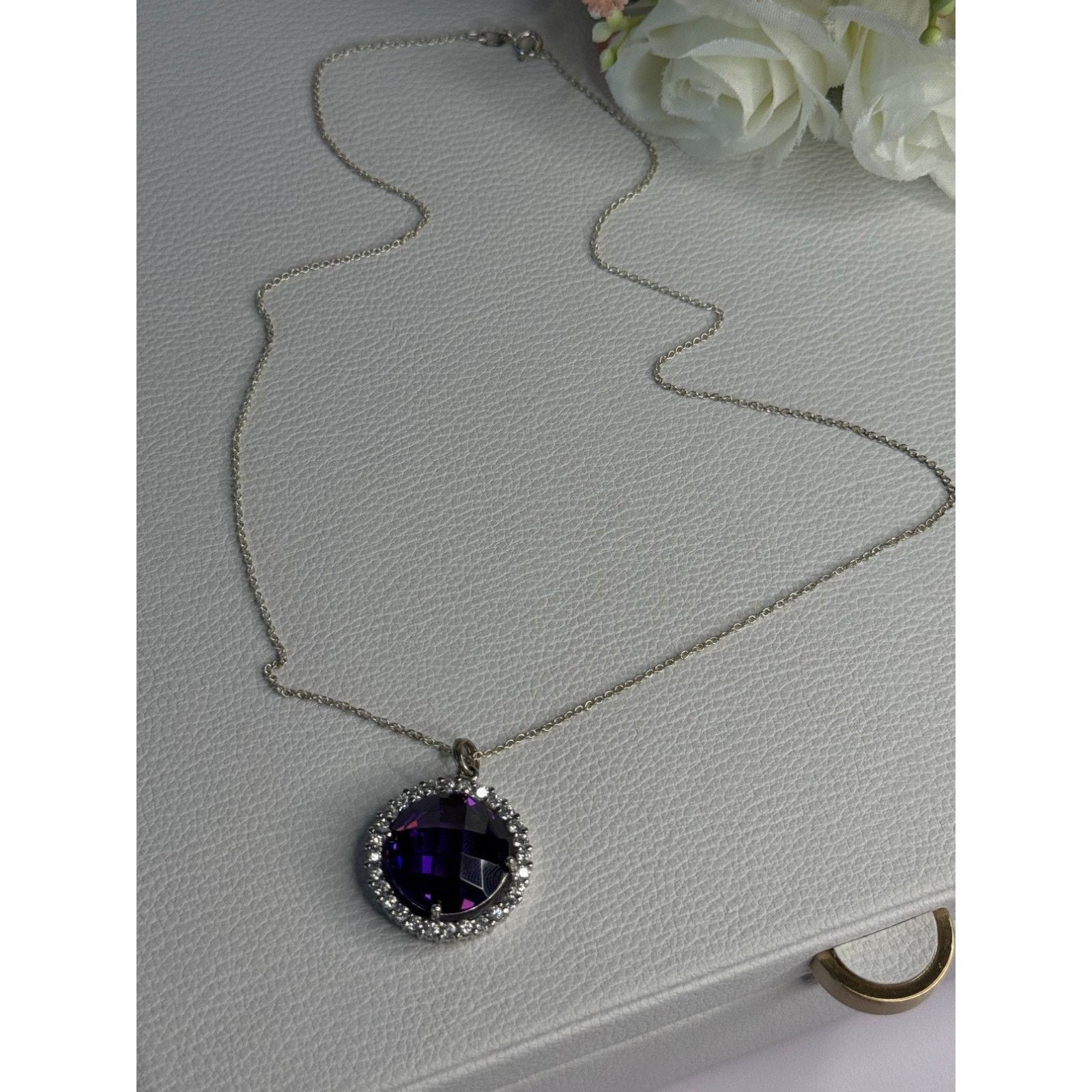 Jewelry 925 STERLING SILVER PURPLE CRYSTAL & CZ NECKLACE LENGTH 18 Size ONE SIZE - 2 Thumbnail
