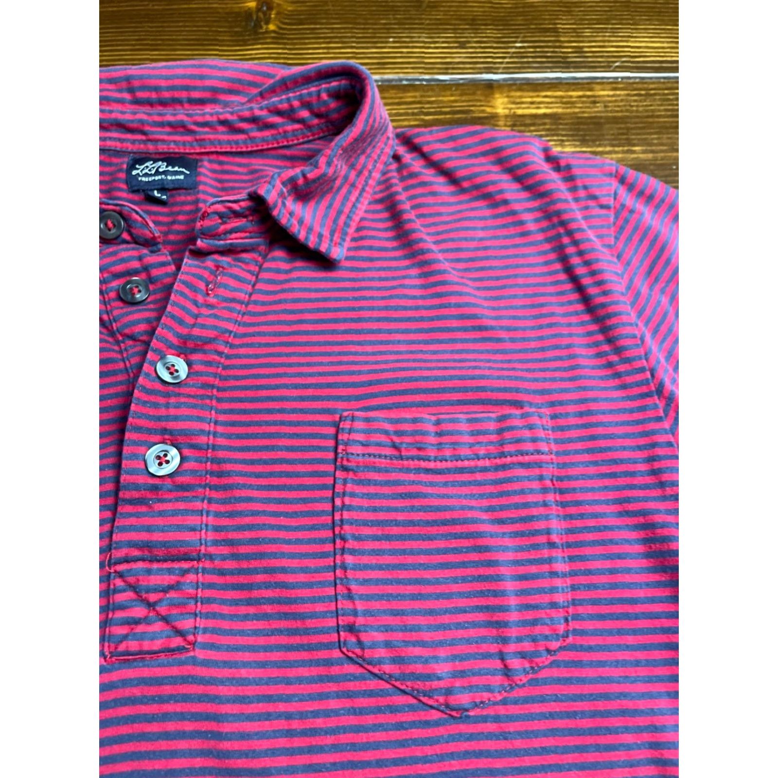 Vintage L.L. Bean Shirt Mens Large Polo Short Sleeve Striped Blue Red 100% Cotton Button Collared Vintage: No Size US L / EU 52-54 / 3 - 4 Thumbnail