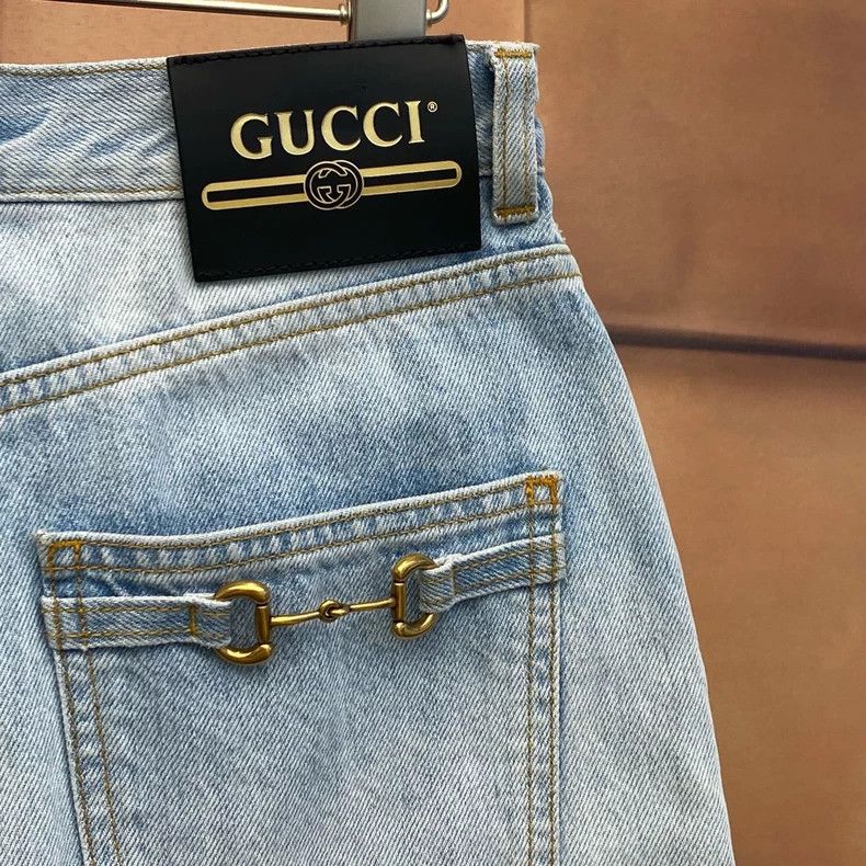 Gucci Gucci Washed blue leather brand letter logo horse buckle je Size 28" / US 6 / IT 42 - 3 Thumbnail