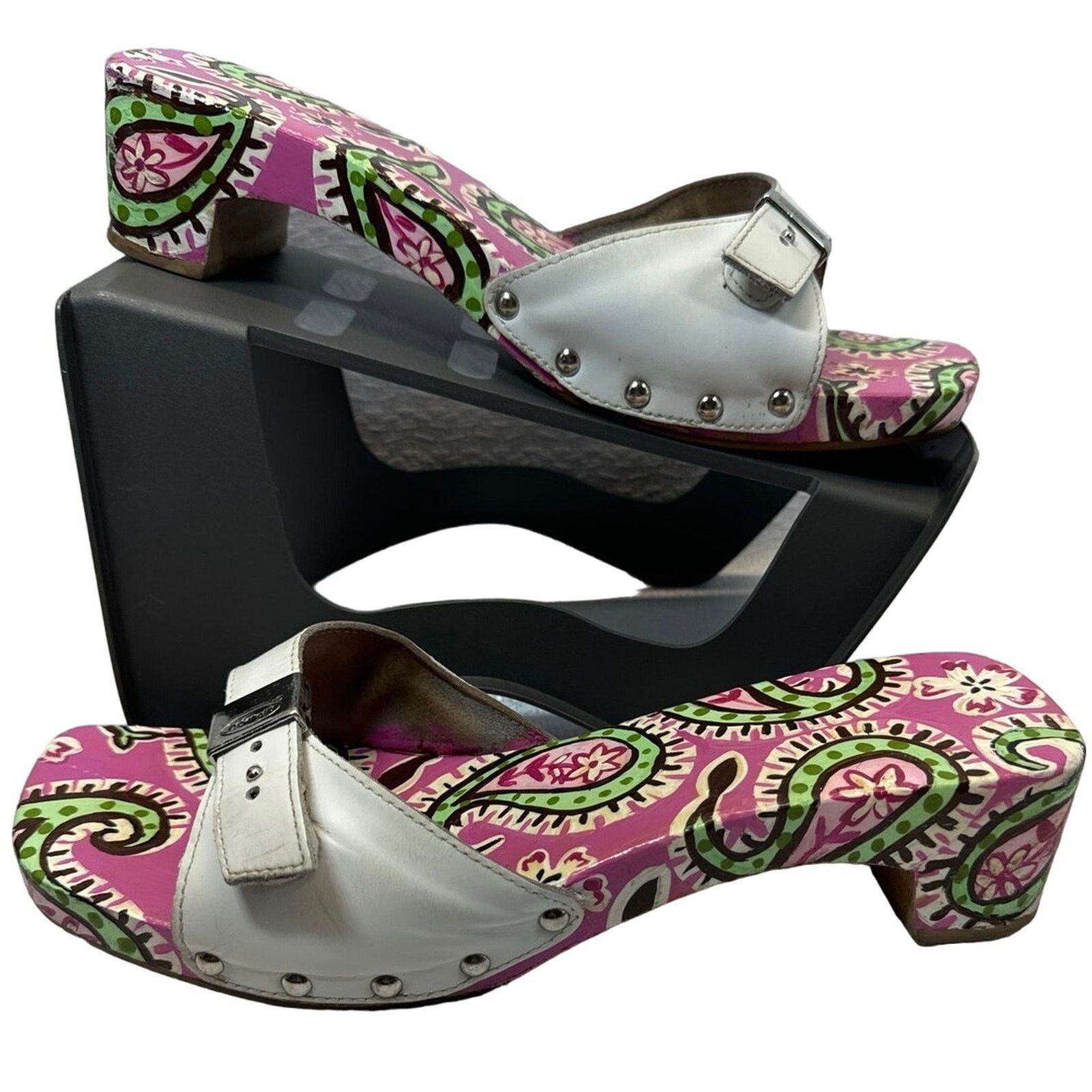Scholl Vintage Scholls White Leather Painted Wooden Sandals Size 9 Size US 9 / IT 39 - 1 Thumbnail