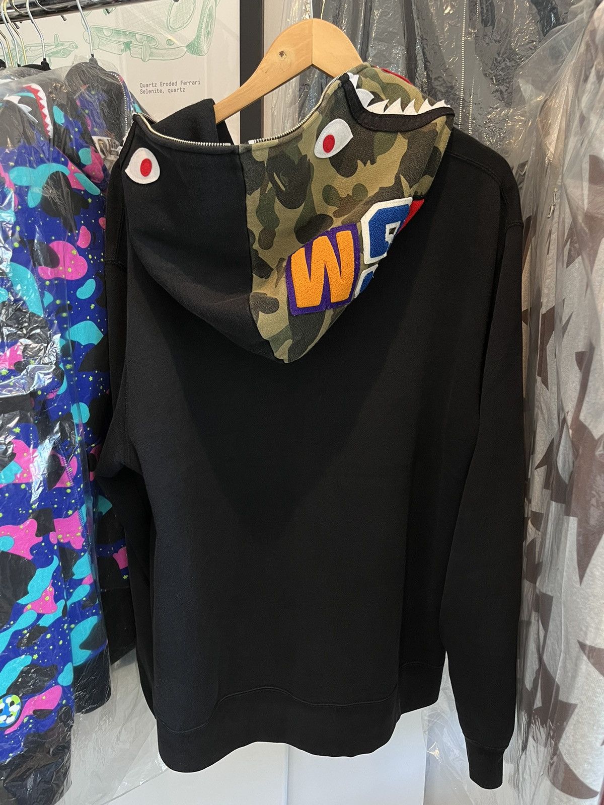 image of Bape 1St Camo Shark Full Zip Hoodie in Black, Men's (Size 2XL)