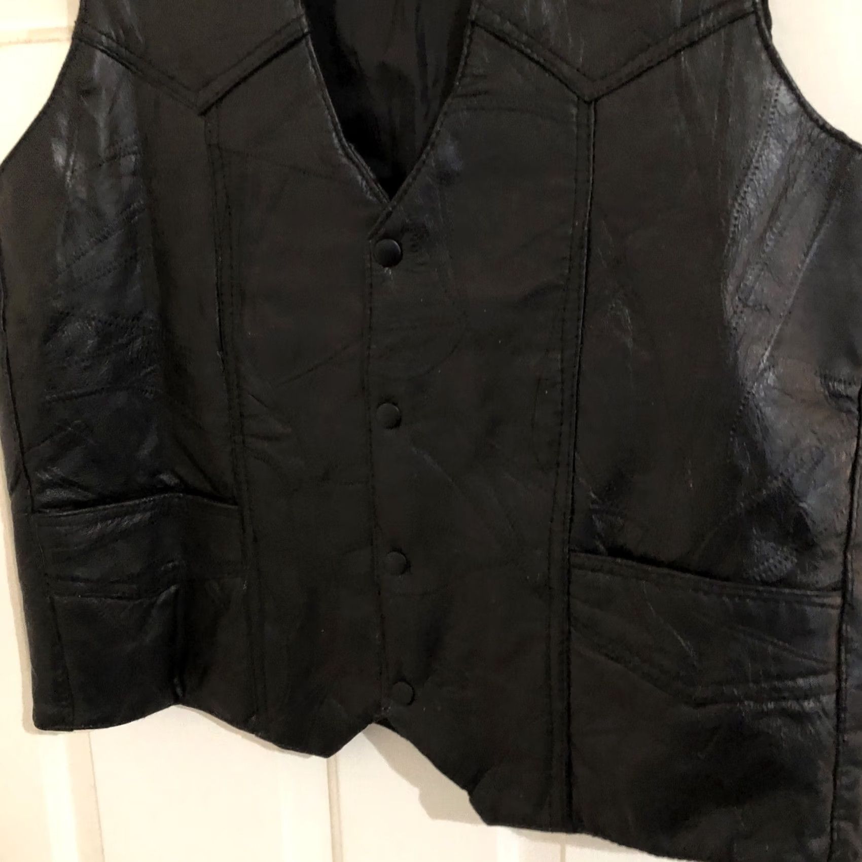 Vintage MENS 2XL MARK ANDRE NEW YORK BLACK ITALIAN LEATHER MOTORCYCLE VEST LINED Size US XXL / EU 58 / 5 - 3 Thumbnail