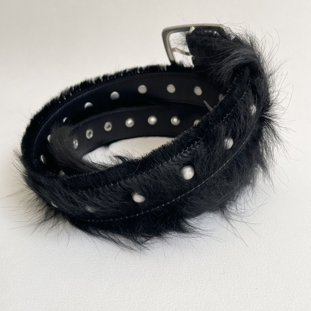 Dries Van Noten A/W 22 Studded Black Fur Belt Size 36 - 7 Thumbnail