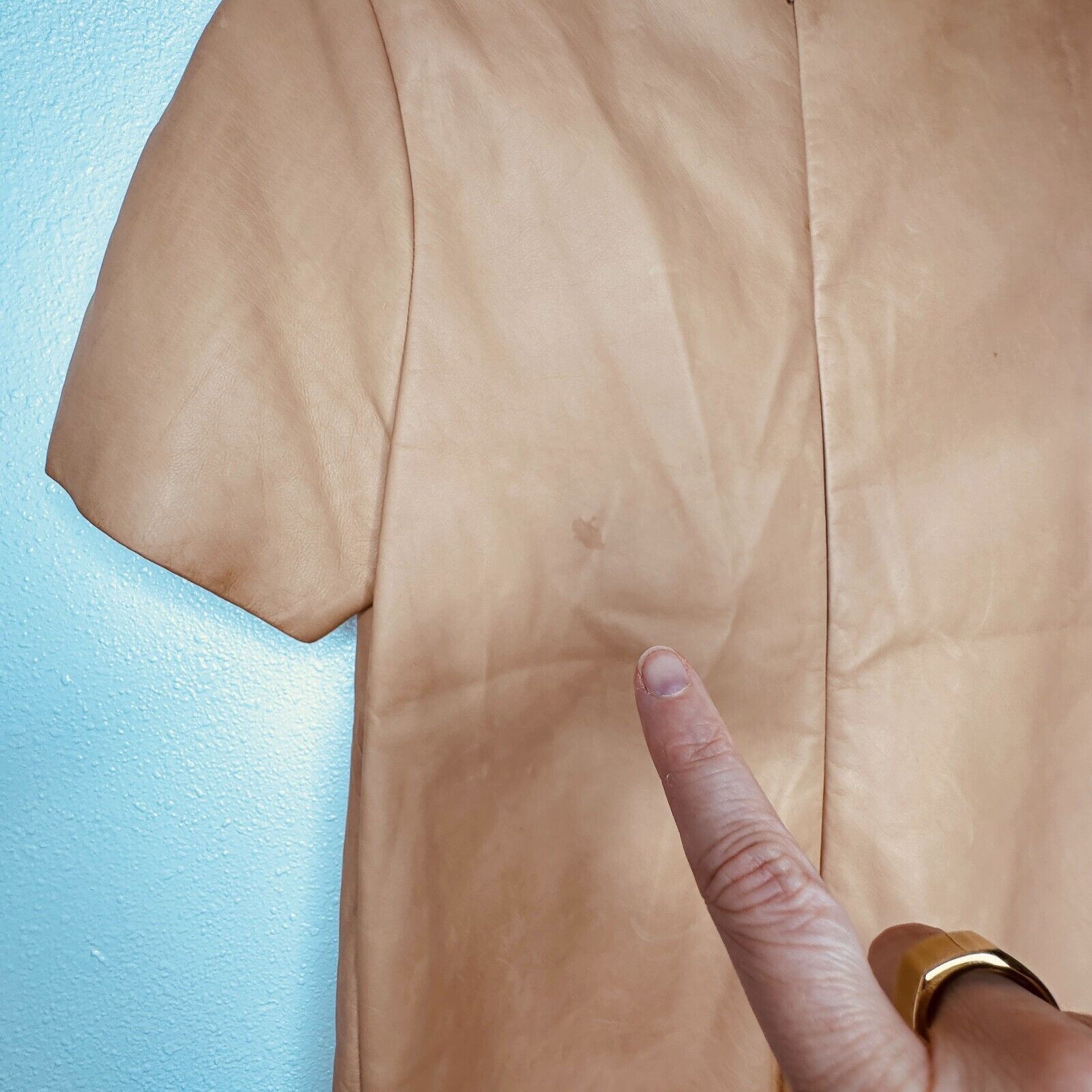 Other August Getty Leather Short Sleeve Back Zip Silk Lined Top 4 Size S / US 4 / IT 40 - 6 Thumbnail