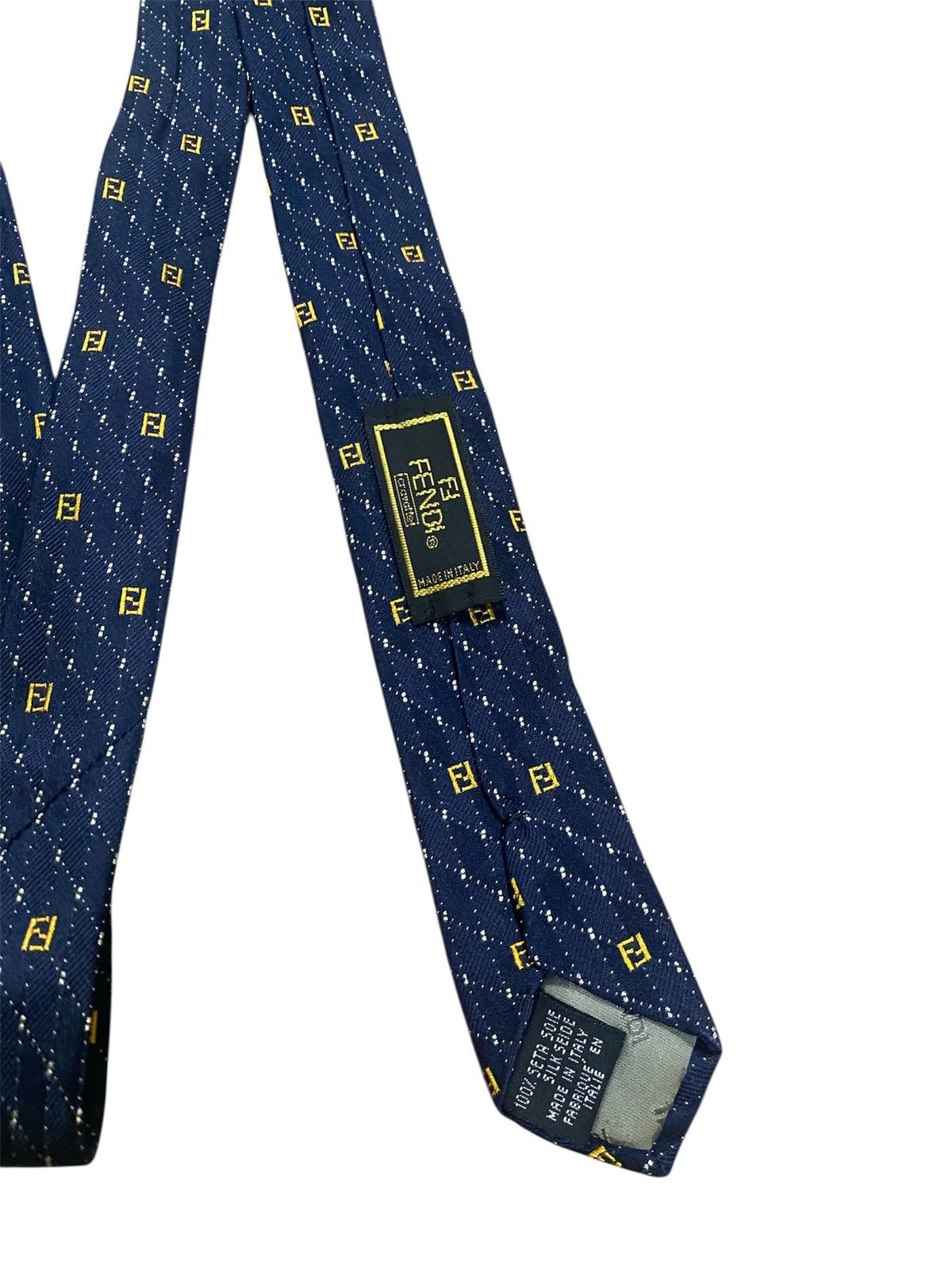 Fendi Fendi Navy Blue Logo Patterned Jacquard Silk Tie Size ONE SIZE - 4 Thumbnail