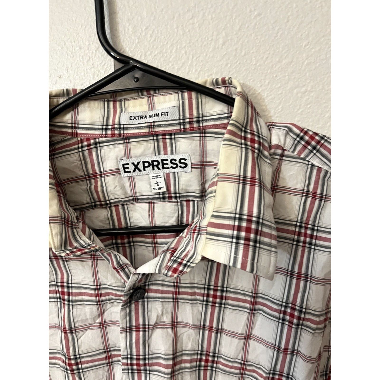 Express Express Dress Shirt Mens Large Extra-Slim Multicolor Plaid Check 100% Cotton Modern Button Long Sleeve Collared 29 in Size 42R - 2 Thumbnail