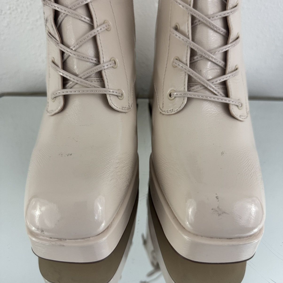 Sam Edelman SAM EDELMAN Nude Patent Leather Karter Platform Ankle Boots Size US 9.5 / IT 39.5 - 13 Thumbnail