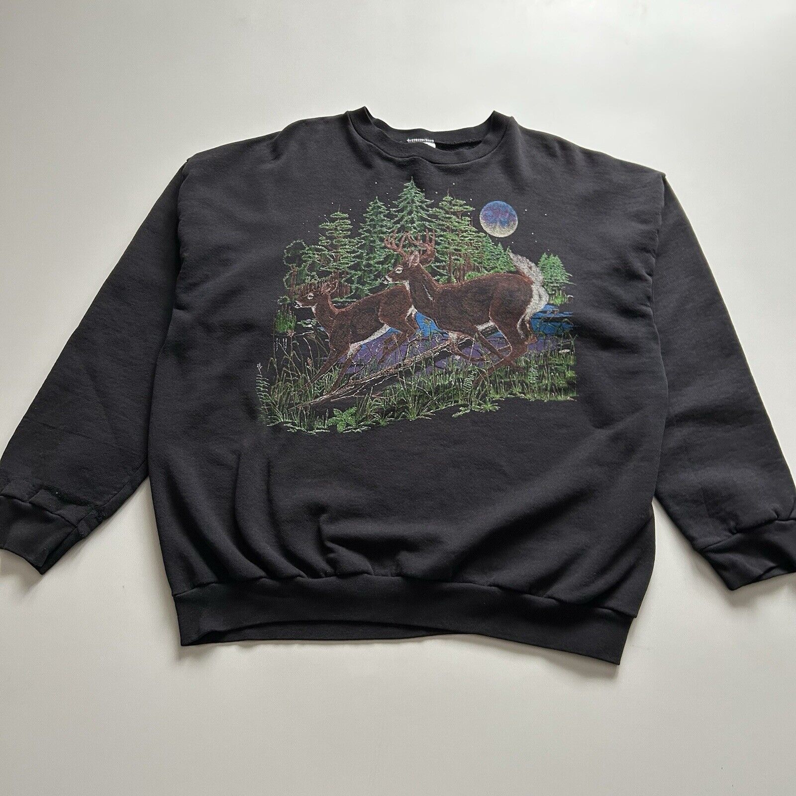Tultex Vintage 90s Deer Nature Animal Art Crewneck 2XL Faded Black Size US XXL / EU 58 / 5 - 1 Thumbnail
