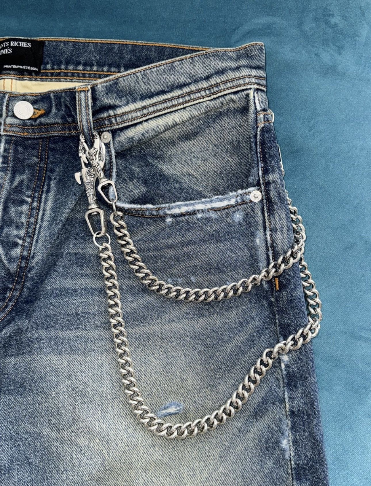 Enfants Riches Deprimes 2x ANTIQUE SILVER ROSE ENGRAVED WALLET CHAIN Size ONE SIZE - 2 Thumbnail