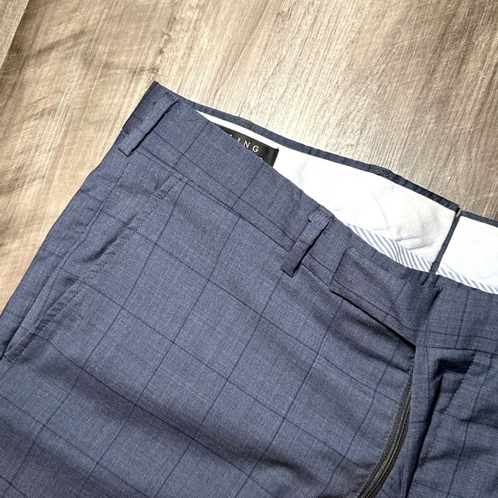 Vintage Hertling Windowpane Navy Dress Pants - 36 Regular Wool 100% Inseam 30 Men Size US 36 / EU 52 - 6 Thumbnail