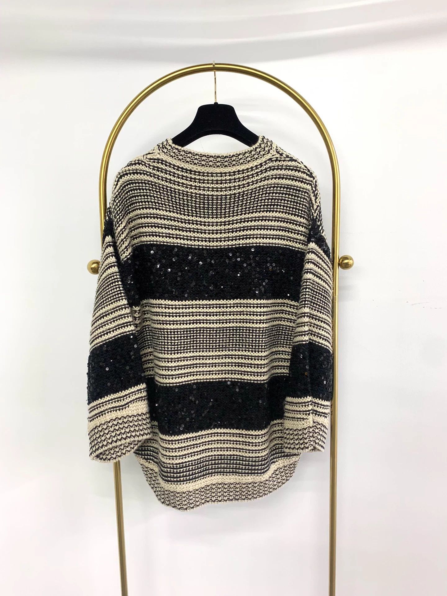 Brunello Cucinelli Brunello C. B&W Colorblock Sequin Stripe Sweater M Size M / US 6-8 / IT 42-44 - 3 Thumbnail