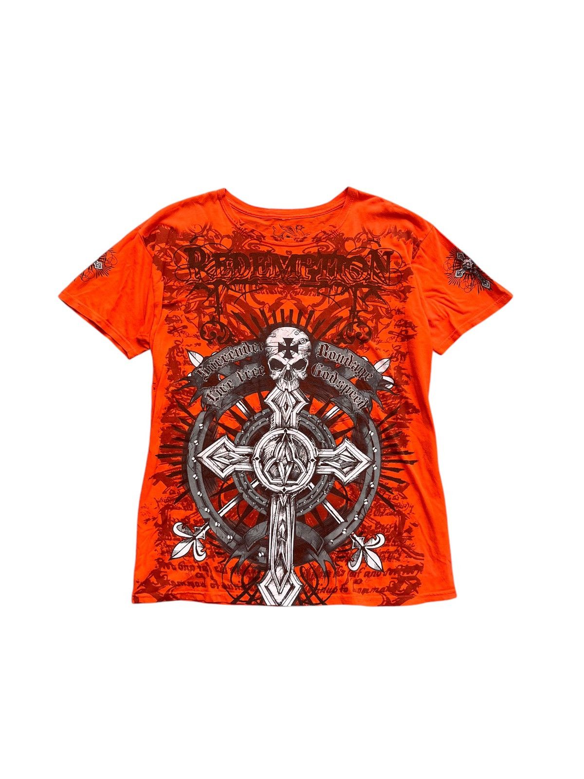 Beauty Beast JAPANESE Y2K AFFLICATION SKULL CROSS FULL PRINT ORANGE TEE Size US M / EU 48-50 / 2 - 1 Thumbnail