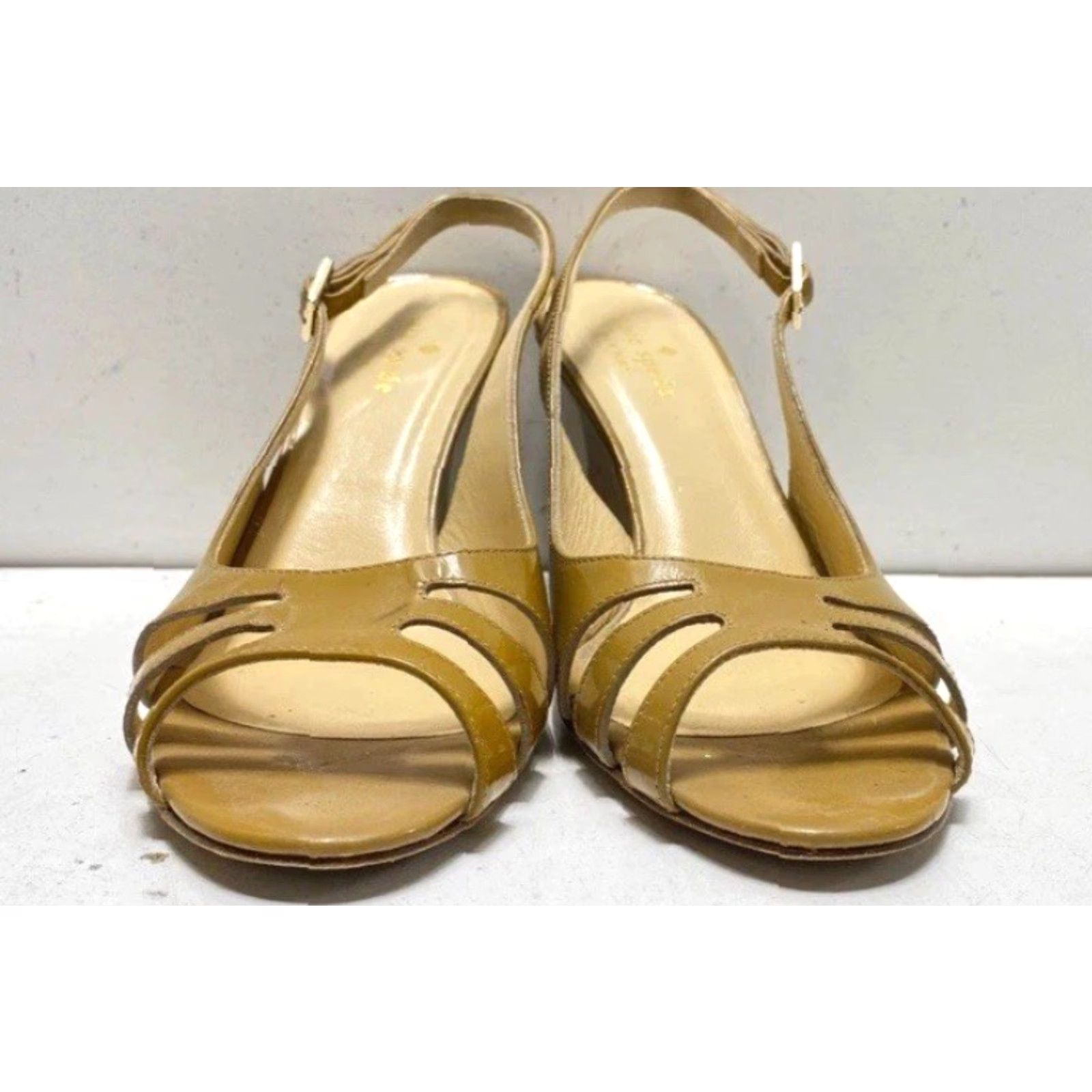 Vintage VINTAGE Women’s Kate Spade Mustard Yellow Patent Leather Slingback Wedge Heels 7.5 Womens Size US 8 / IT 38 - 2 Thumbnail