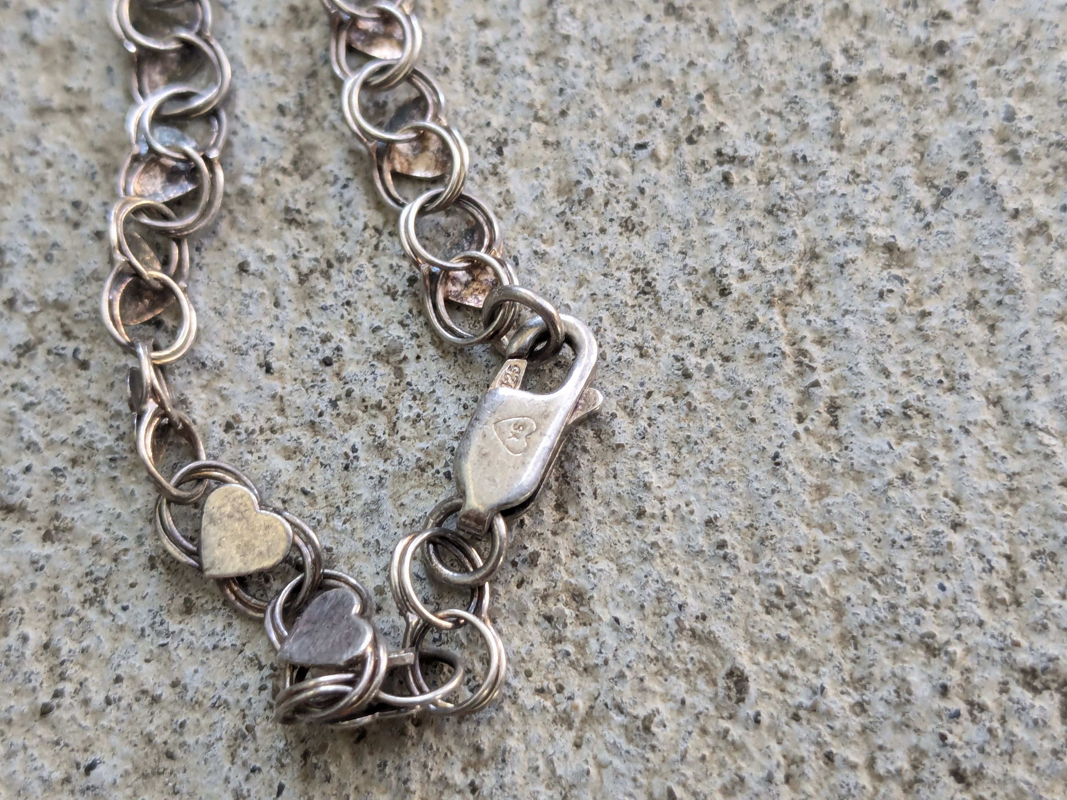 Sterling Silver Vintage Sterling Silver Bracelet Heart Round 7.25" Size ONE SIZE - 7 Thumbnail