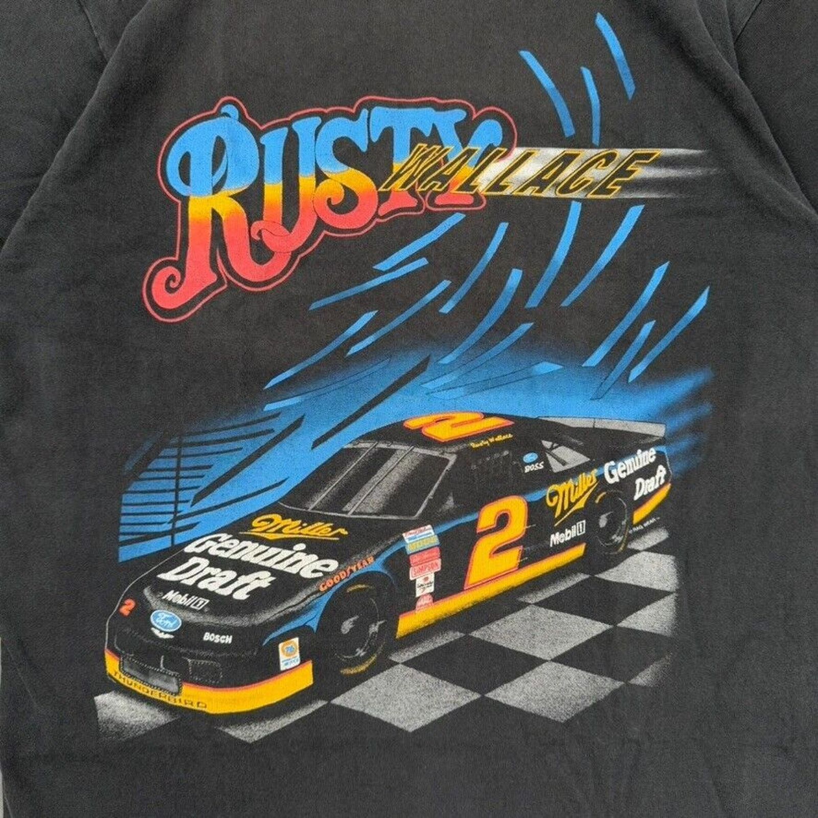 Fruit Of The Loom × Vintage Vintage Rusty Wallace Miller Draft Beer Racing T Shirt Size US M / EU 48-50 / 2 - 2 Thumbnail