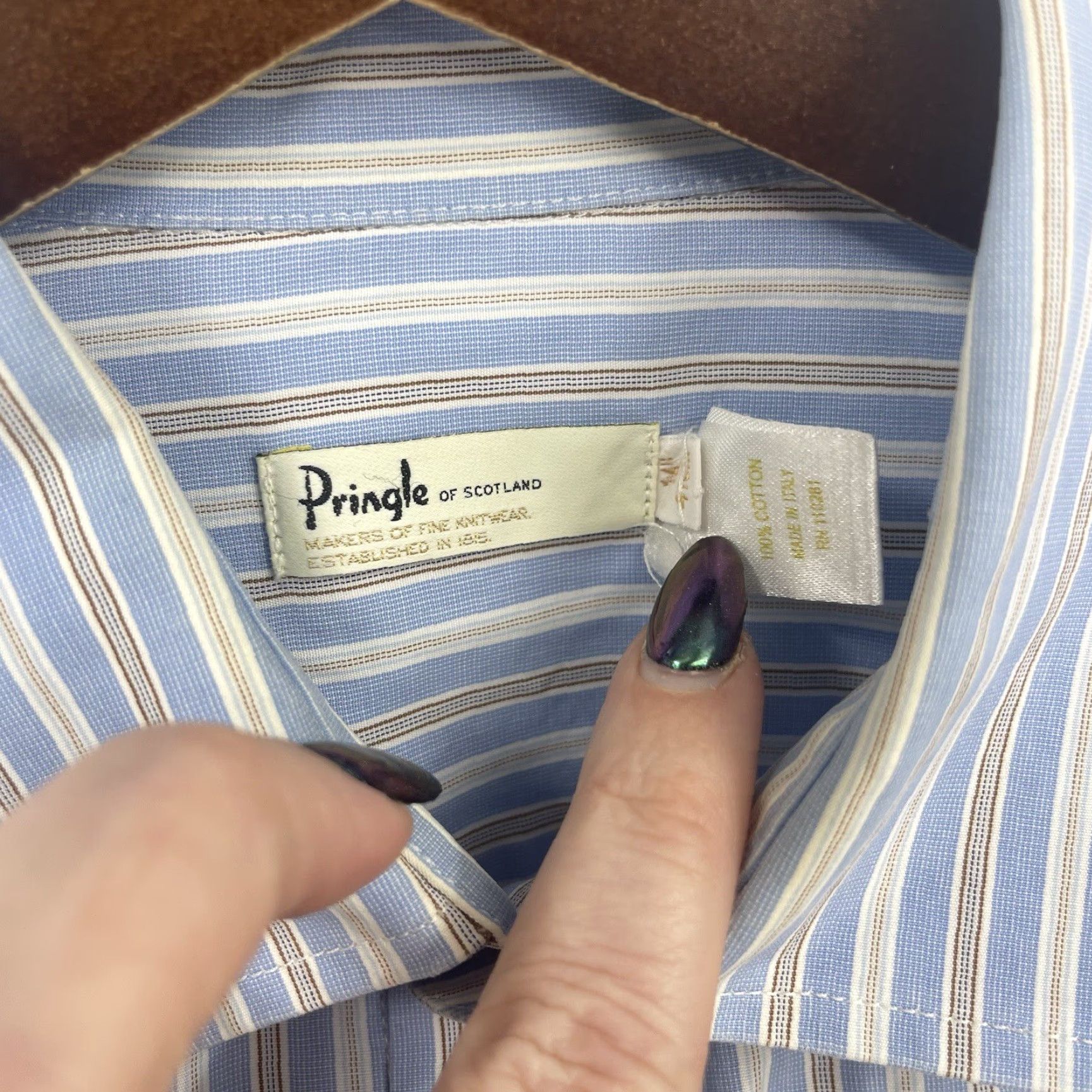 Pringle Of Scotland VINTAGE Pringle of Scotland Blue Cotton Button-Down Shirt Mens Medium Casual Classic 90s Size US M / EU 48-50 / 2 - 6 Thumbnail