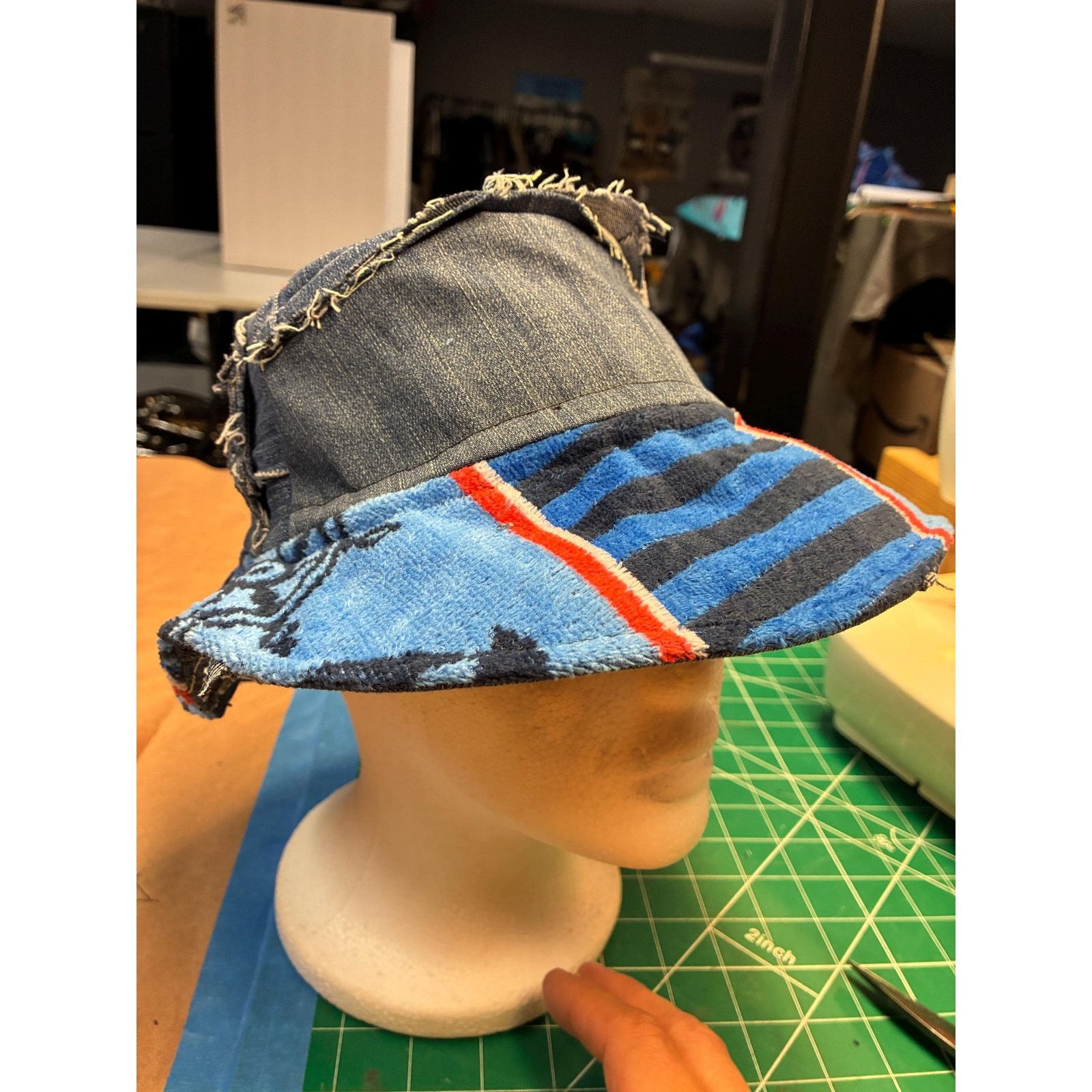 Other Miss Fit Upcycled Patchwork Denim Bucket Hat, Small, Beach Size ONE SIZE - 9 Thumbnail