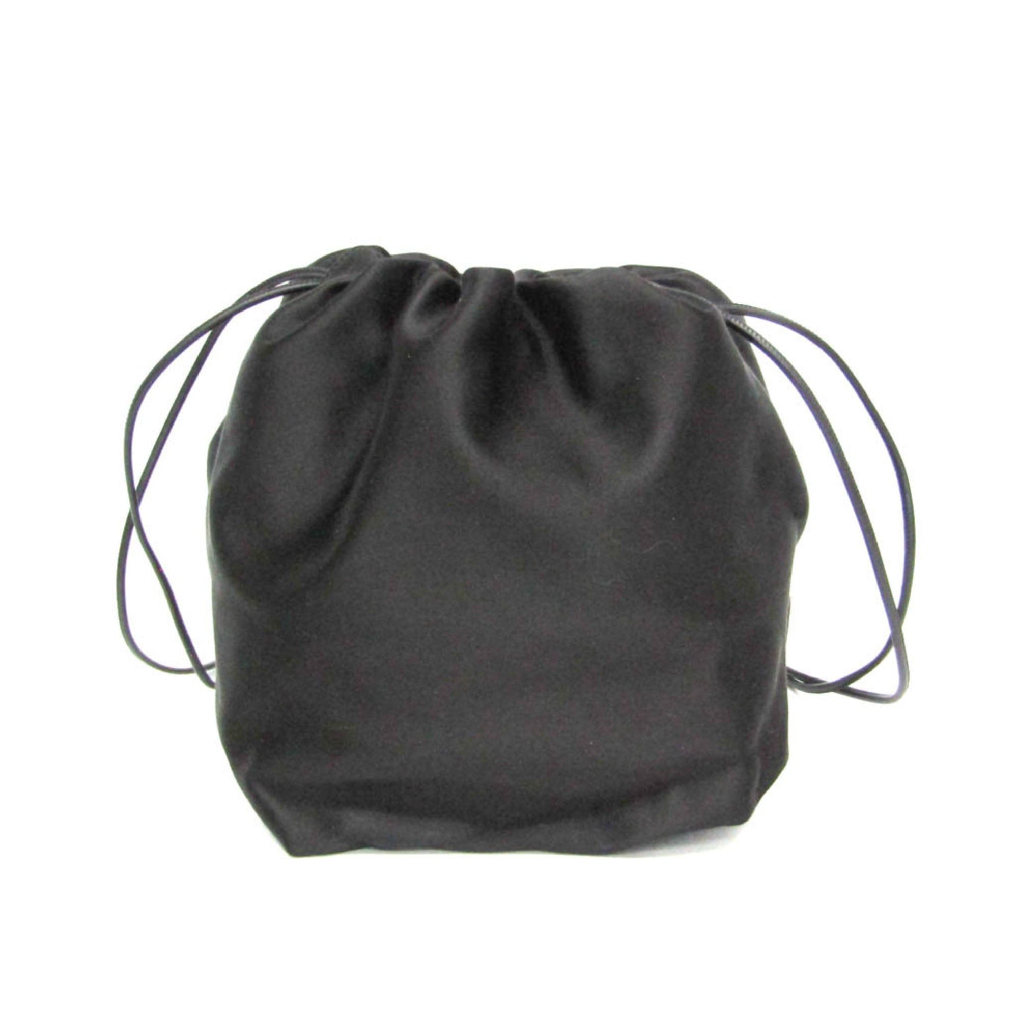 Jil Sander Drawstring Bag Women's LeatherSatin Shoulder Bag Black