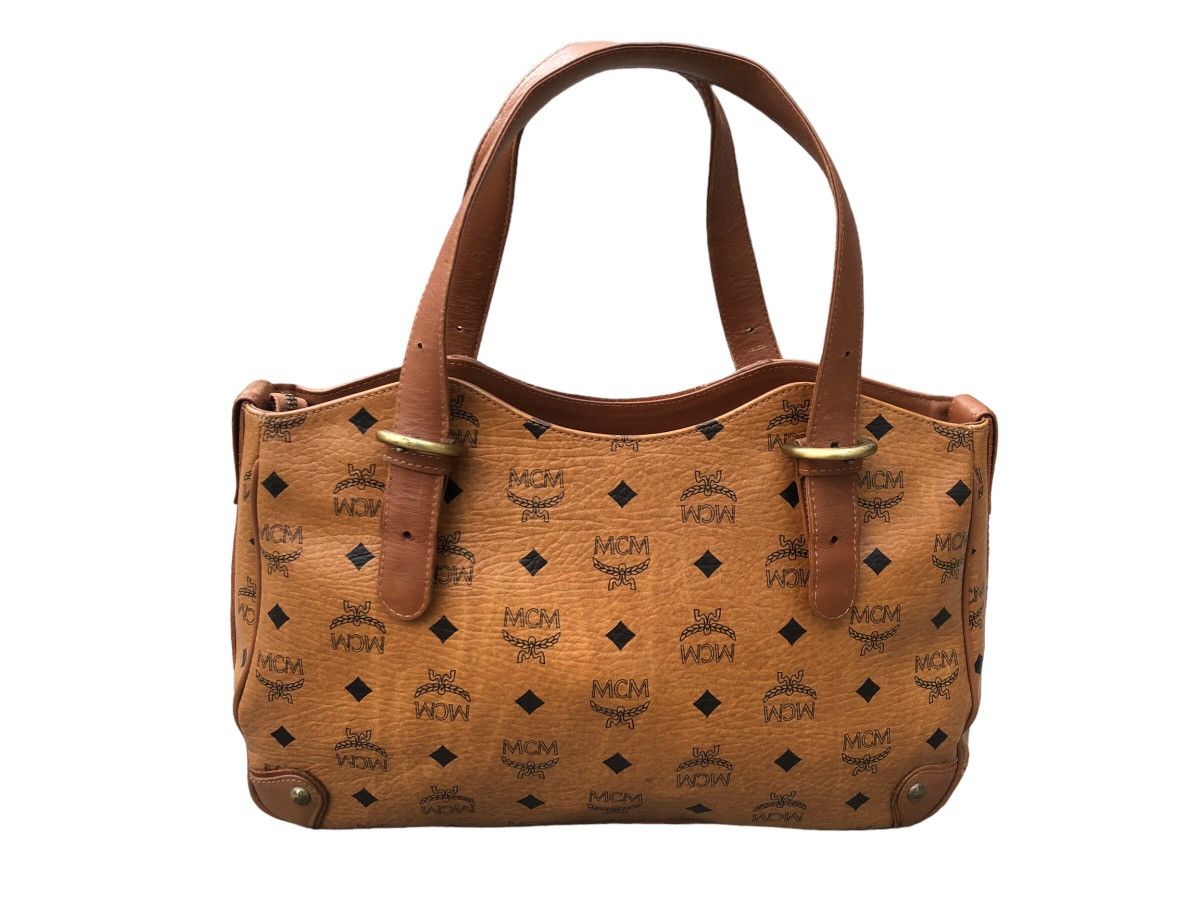 MCM Authentic MCM Visetos Vtg Brown Leather Monogram Tote Bag Size ONE SIZE - 4 Thumbnail