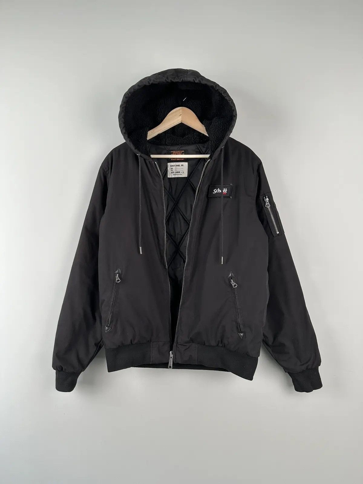 Schott Vintage Y2k Schott Nyc Bomber Hooded Jacket Zip Size US L / EU 52-54 / 3 - 3 Thumbnail