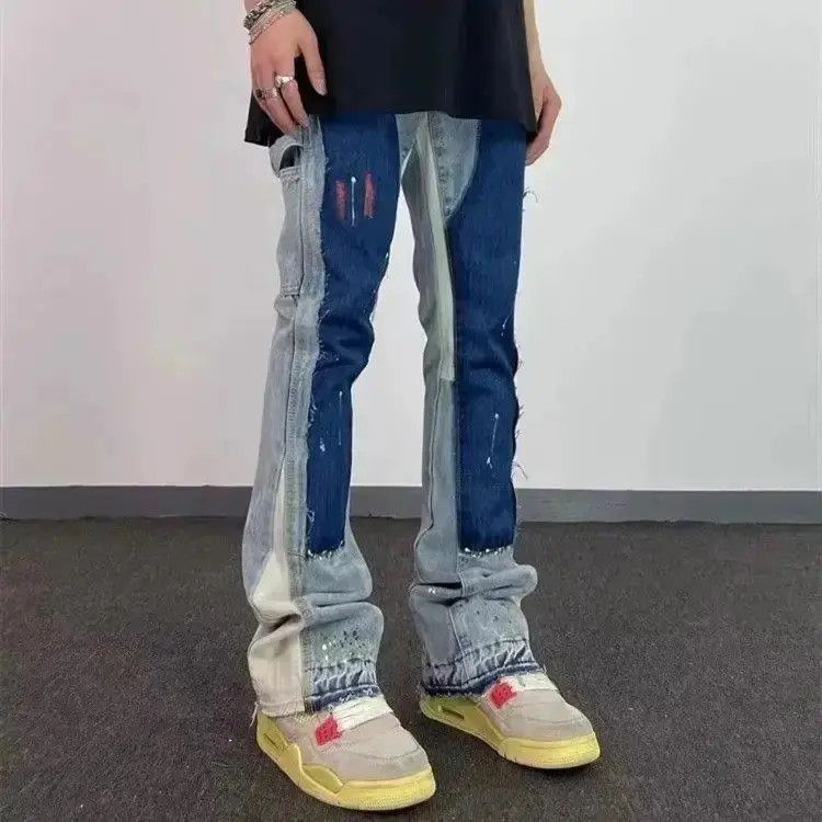 Paint Splatter Stacked Denim Jeans y2k retro