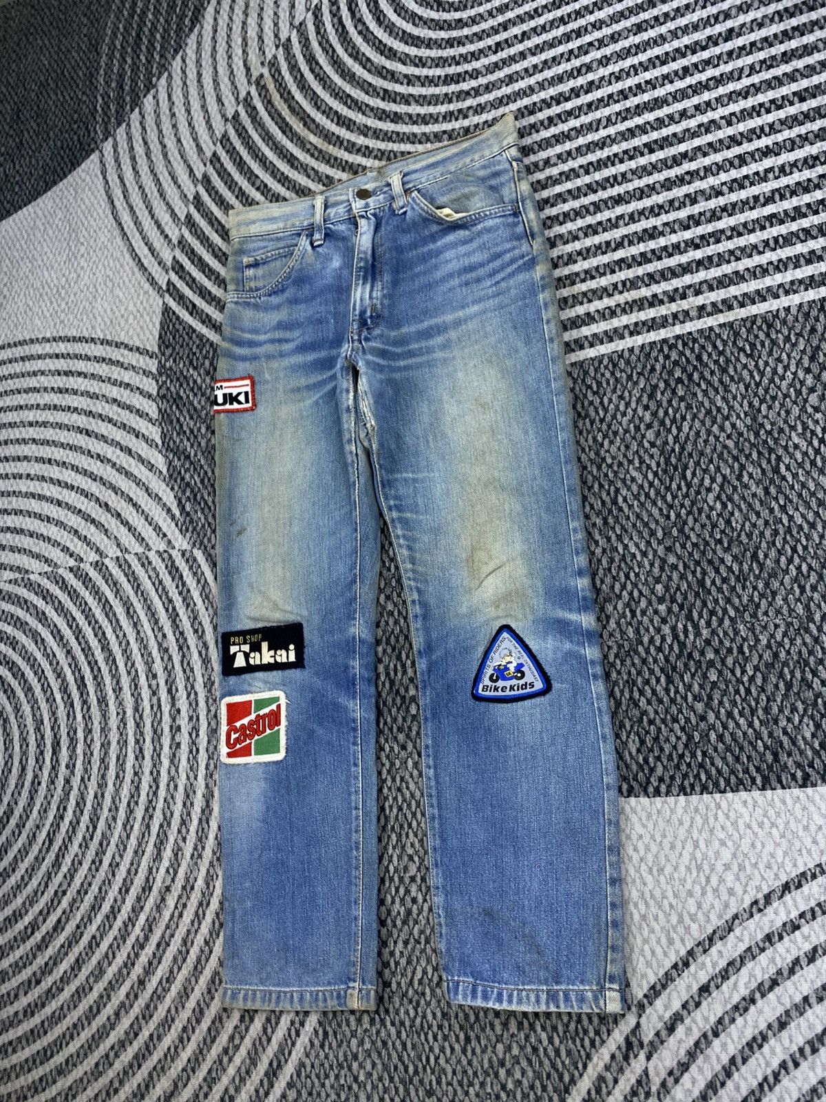 Big John Vtg Big-John With Bike Kids Patches Denim Pants Size US 29 - 4 Thumbnail