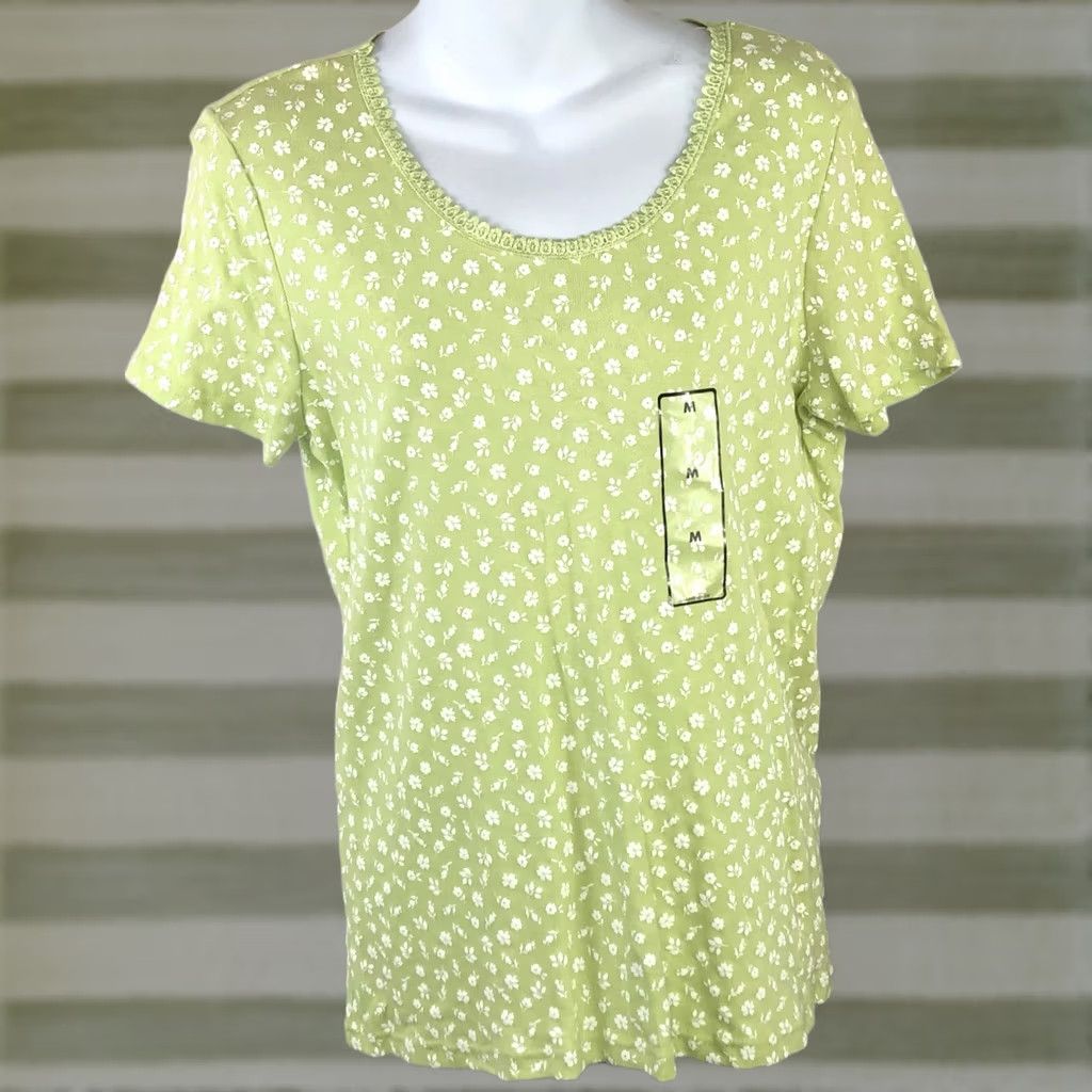 Basic Editions Vintage NWT Basic Ed Tee Top M Green Floral Scoop Neck Capsule Cottage Boho Fairy Size M / US 6-8 / IT 42-44 - 1 Thumbnail