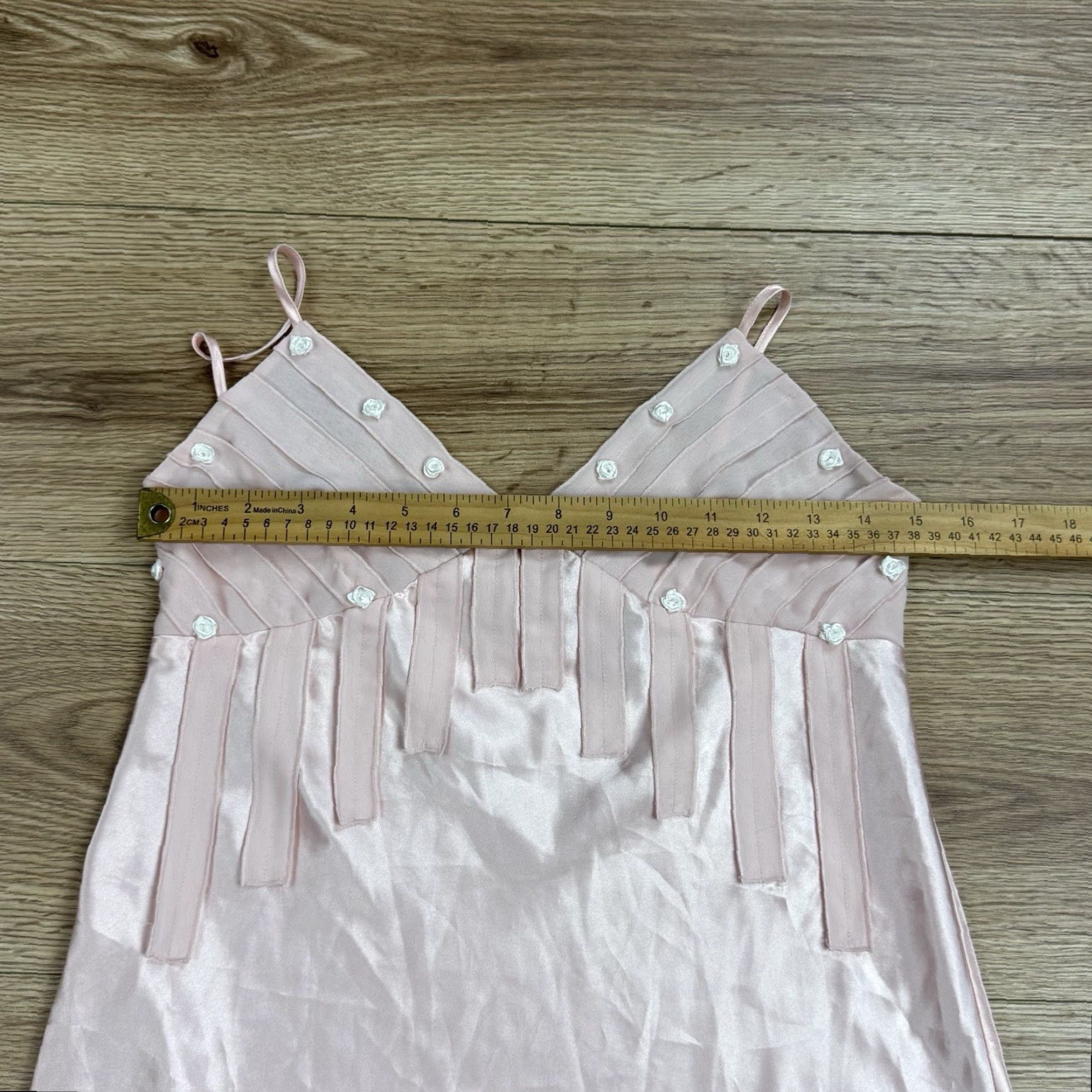 Madison VINTAGE Madison Studio Intimates Slip Dress Womens Satin Nightgown Chemise Sz 8 Pink Roses Fringe Satin Nightgown Womens 8 Size M / US 6-8 / IT 42-44 - 4 Thumbnail