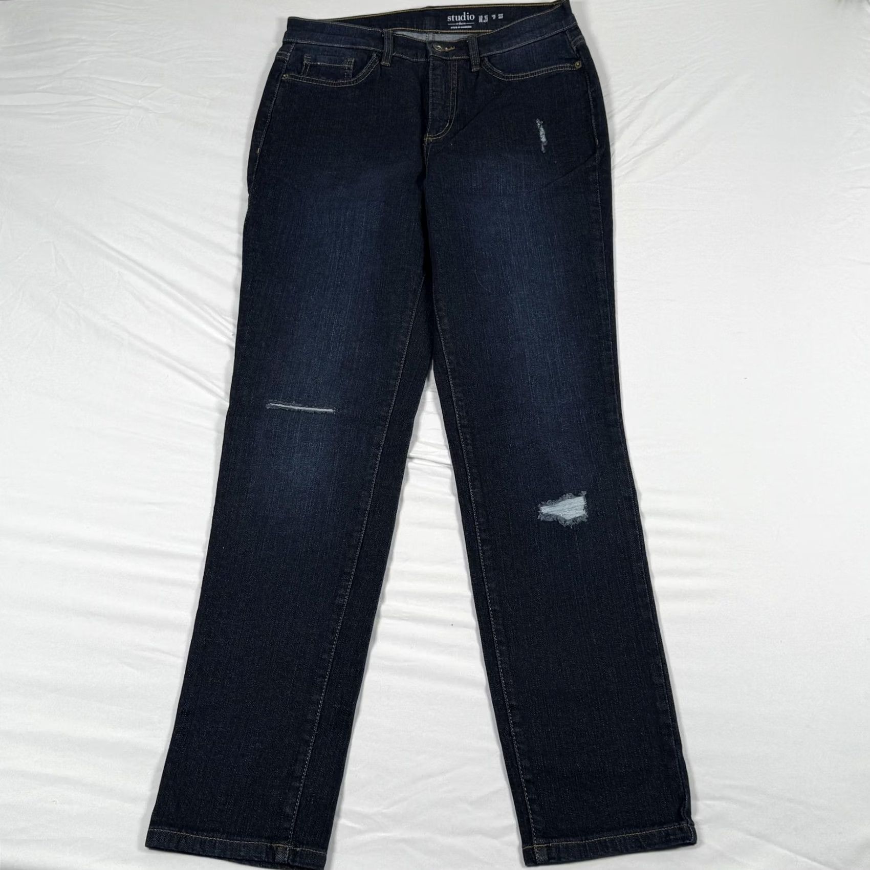 Vintage Studio by d&co Denim Jeans Size 6 Tall Blue Mid Rise Straight Stretch 30x30 Marathon Distressed Pockets Zip Fly Womens Jeans Size 28" / US 6 / IT 42 - 2 Thumbnail