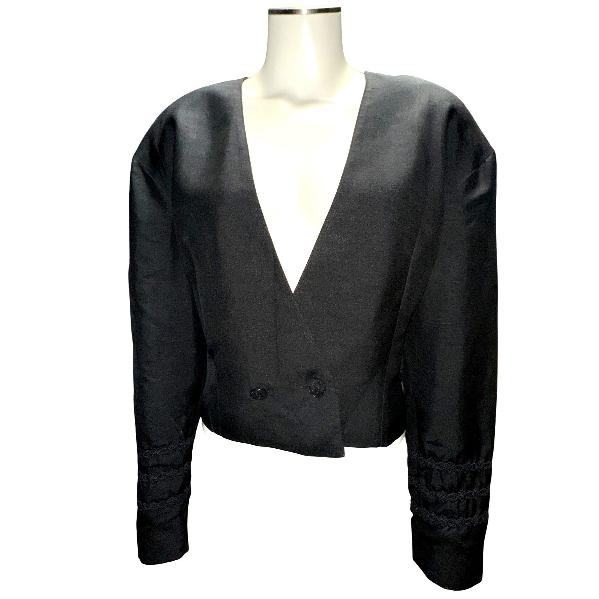 Other Eleanor P Brenner 10 Vintage Black Silk Jacket Cropped Blaze Size L / US 10 / IT 46 - 2 Thumbnail