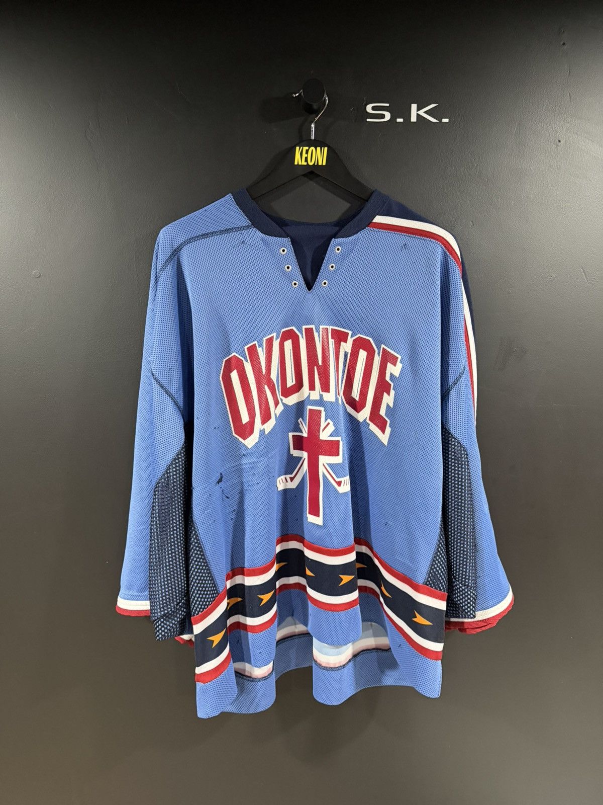Vintage 1990s Vintage Okontoe Jesus Distressed Grunge Goalie Jersey Size US XXL / EU 58 / 5 - 1 Thumbnail