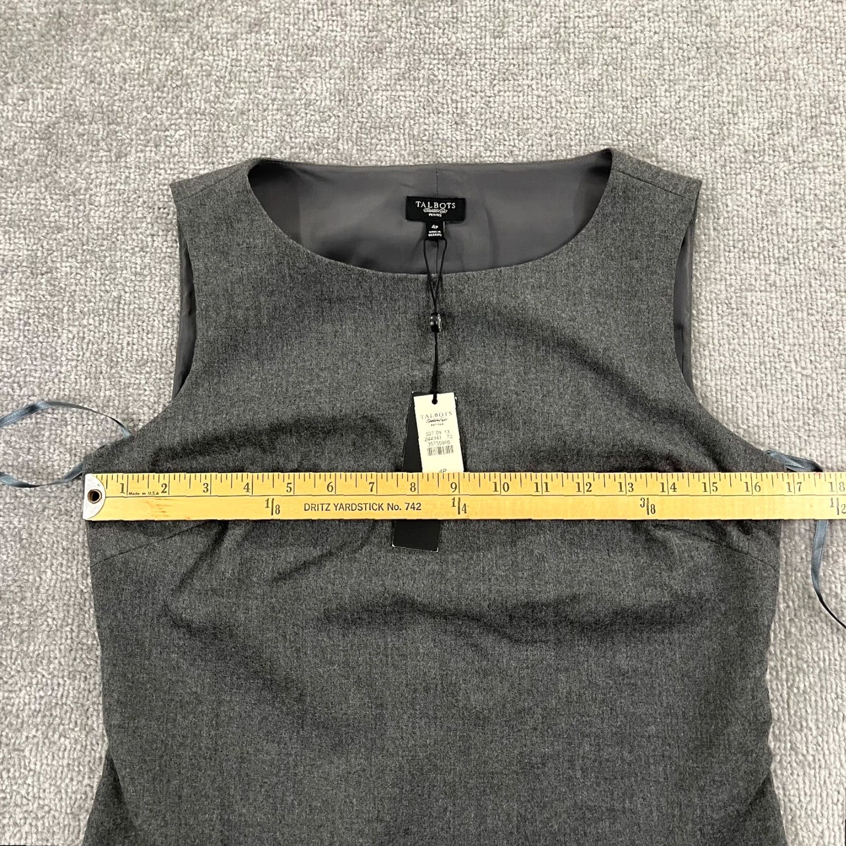 Talbots TALBOTS Shirt Womens 4P Petite Charcoal Gray Wool Sleeveless Top Lined Crew Neck Size S / US 4 / IT 40 - 6 Thumbnail