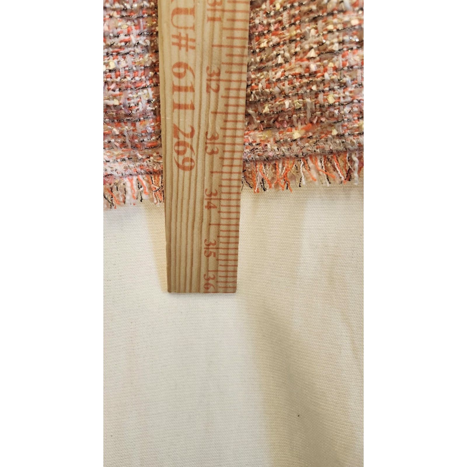 VINTAGE Neiman Marcus Jacket Womens Small Pink Orange Tweed Open Front Fringe Pockets