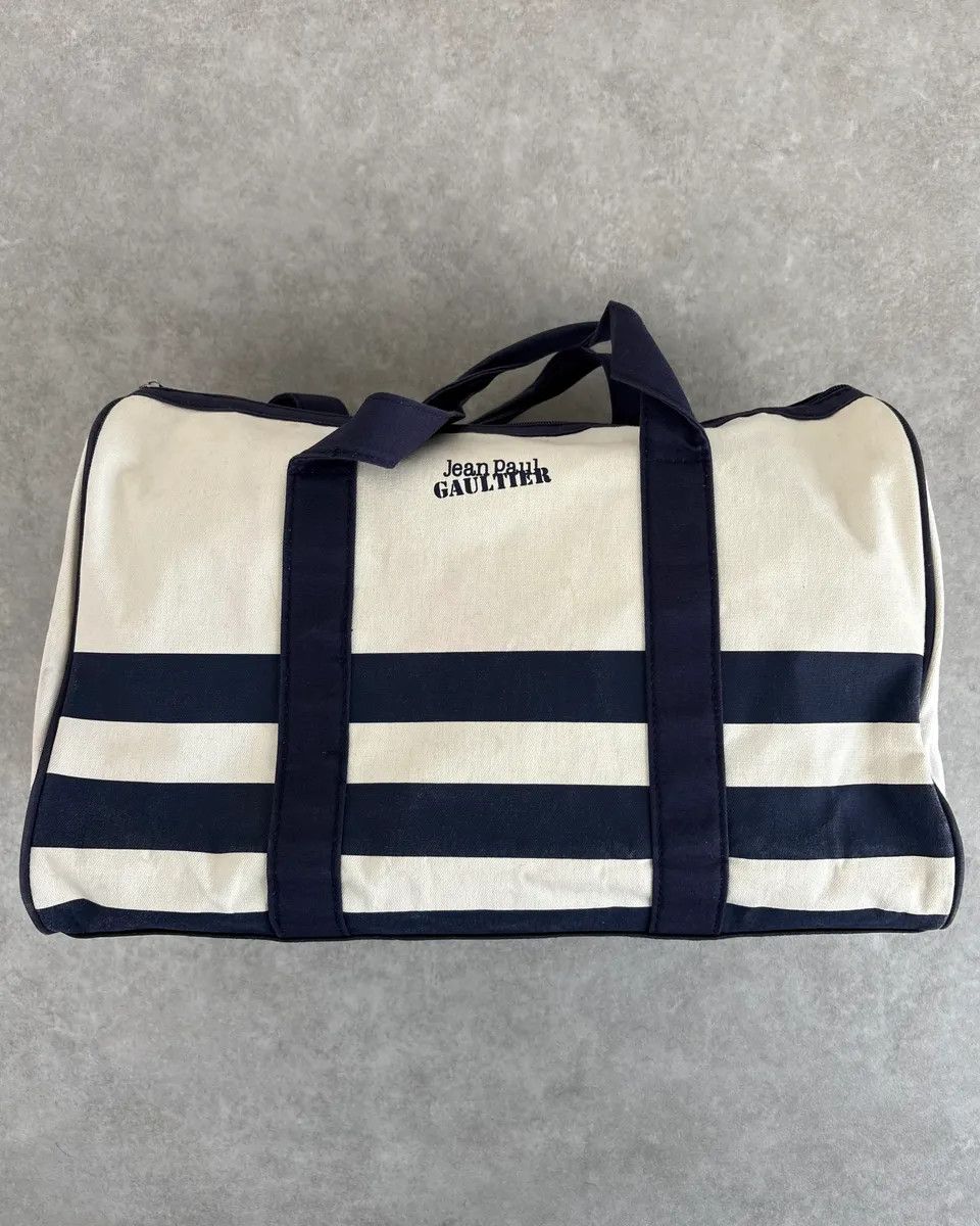 Jean Paul Gaultier Jean Paul Gaultier White & Navy Canvas Striped Handle Bag Size ONE SIZE - 4 Thumbnail