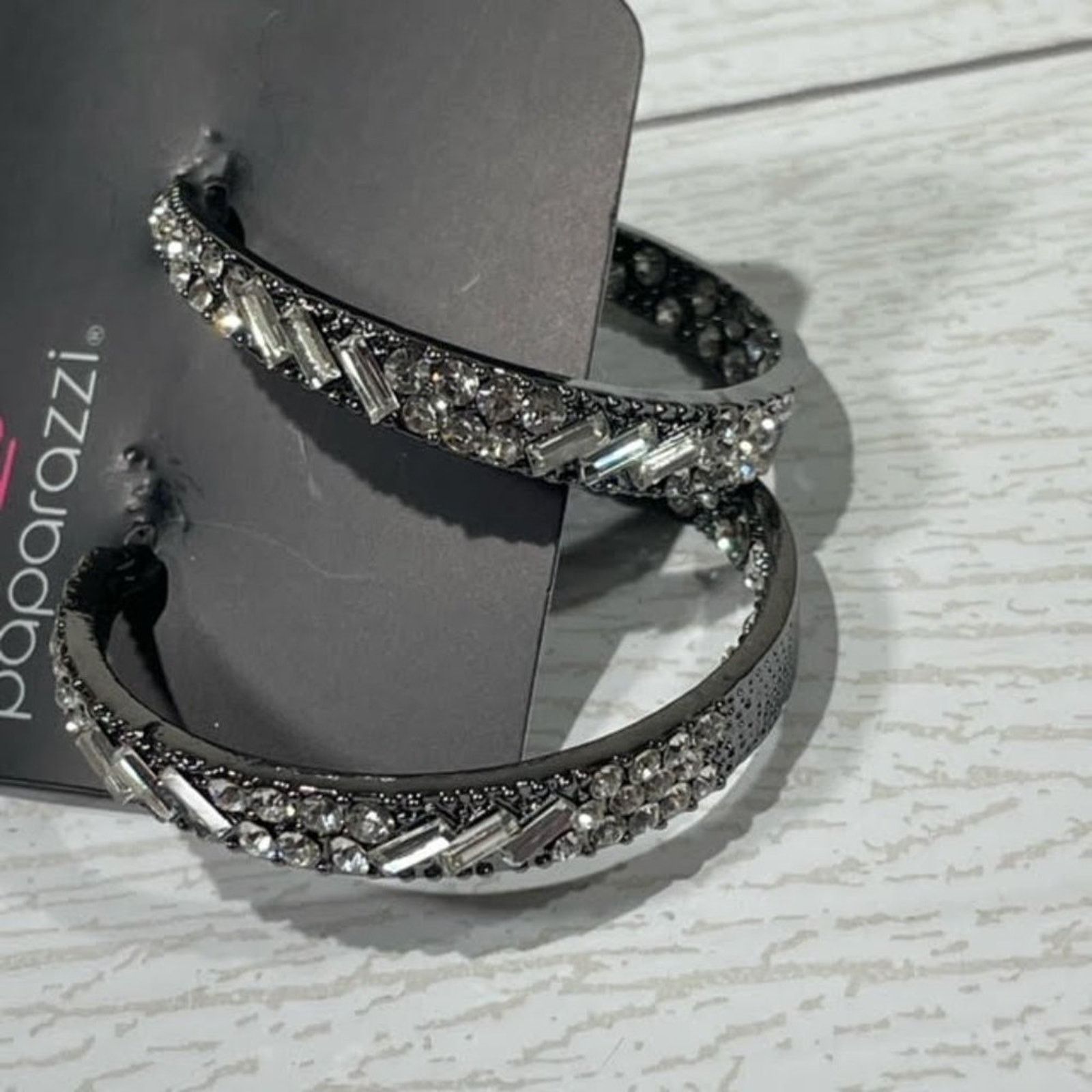 Other Paparazzi Rhinestone Silver Toned Hoop Earrings Hoops Size ONE SIZE - 2 Thumbnail