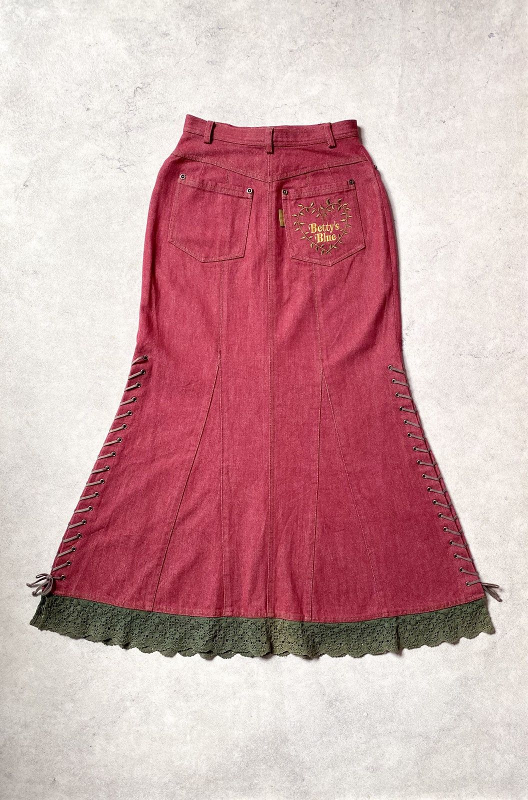 If Six Was Nine Vintage Y2K Betty’s Blue Shinji Abe Burgundy Maxi Skirt Size 28" / US 6 / IT 42 - 3 Thumbnail