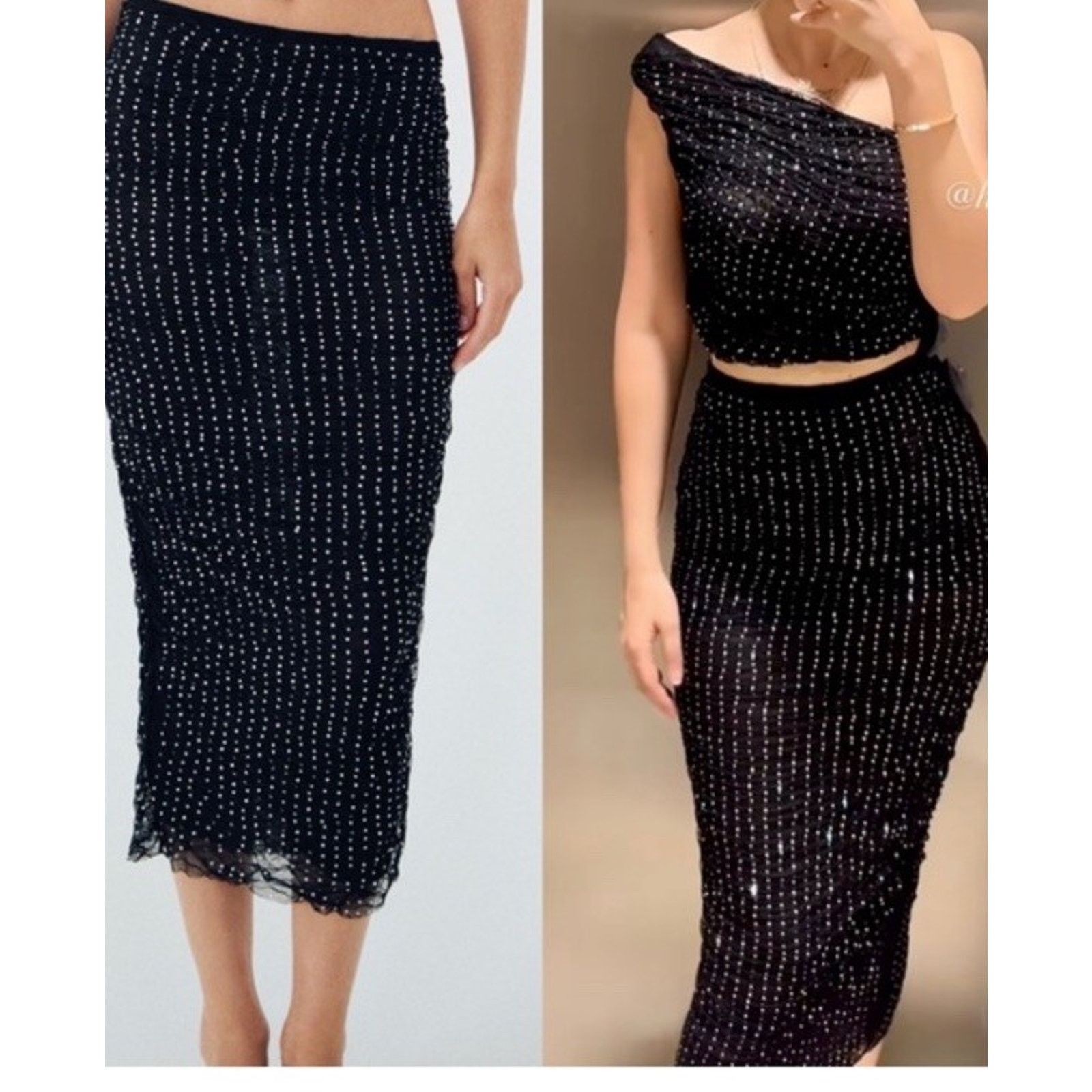 Zara Zara Black Tulle Rhinestones Mermaid Maxi Skirt Size S Siren Size 24" / US 00 / IT 34 - 2 Thumbnail
