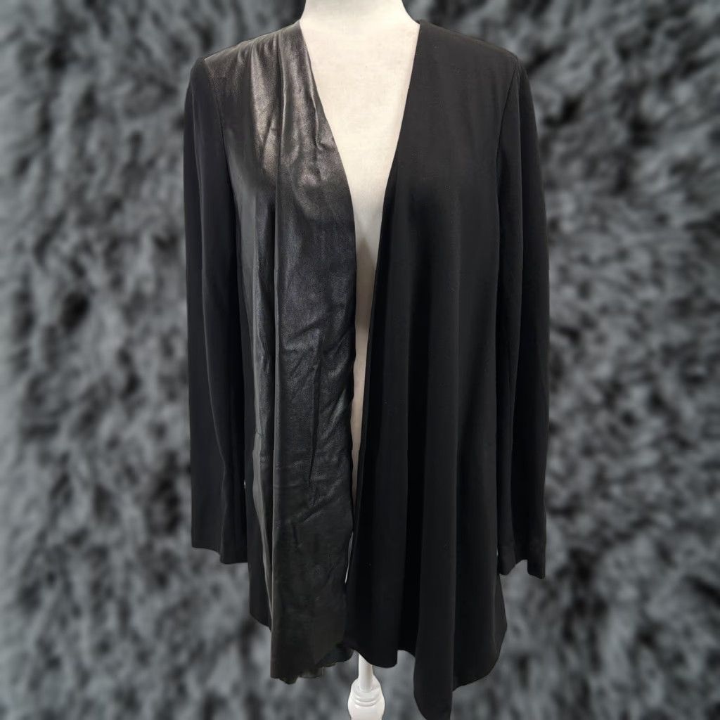 Vintage Lafayette 148 New York Jacket Women Open Front Black Faux Leather L Large Open Waterfall Relaxed Size: L - Womens Size L / US 10 / IT 46 - 1 Thumbnail