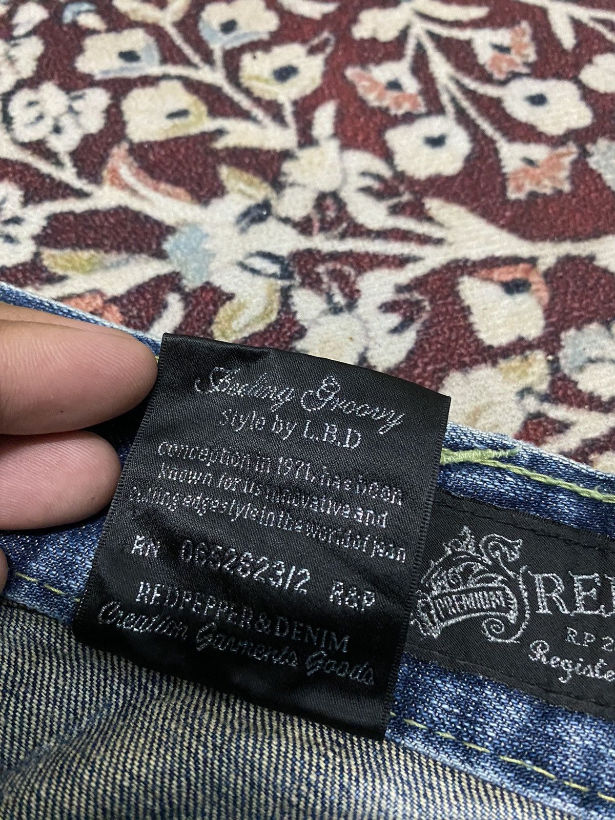 Japanese Brand X Red pepper distressed flare jeans