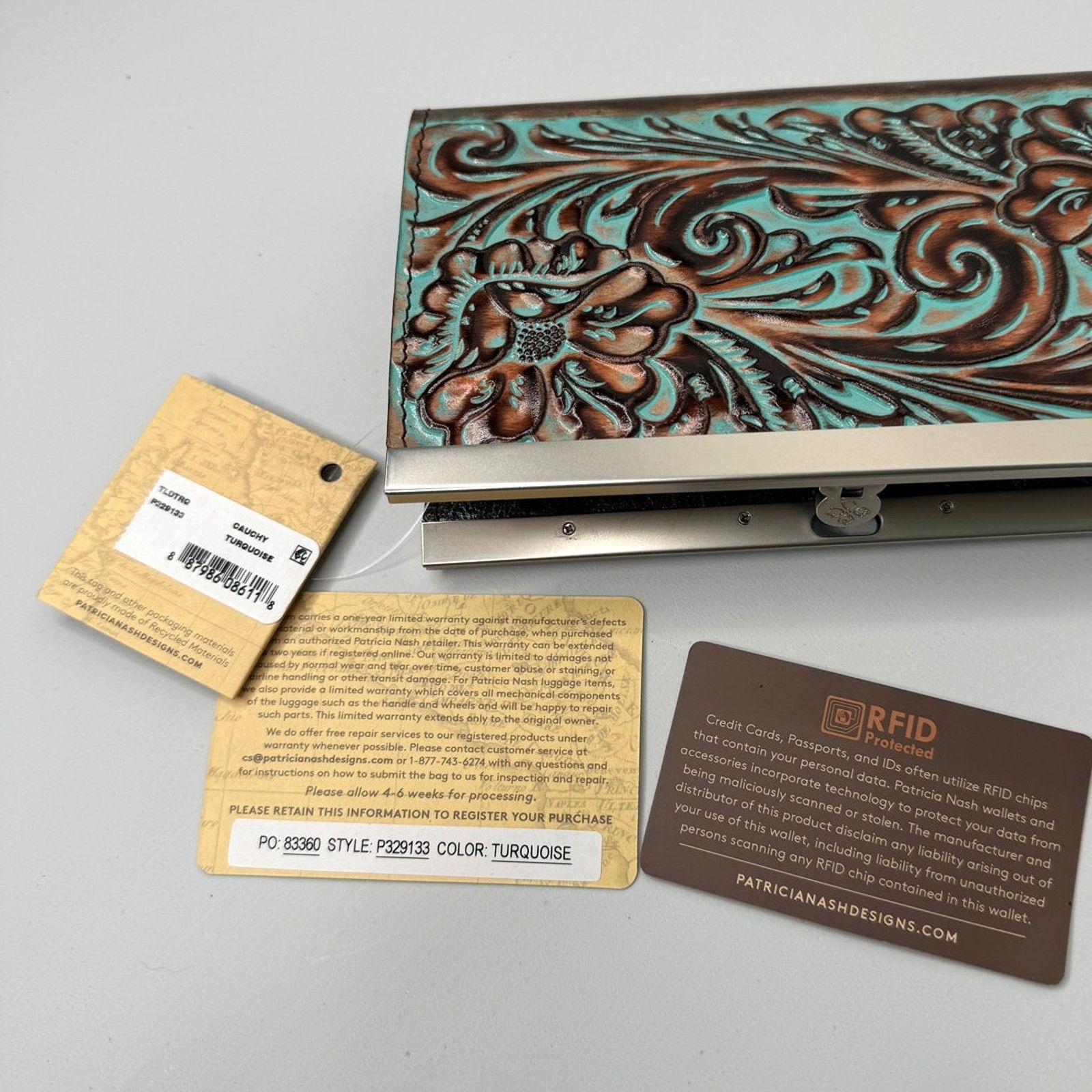 Patricia Nash NEW Patricia Nash Cauchy Wallet in Tooled Turquoise & Brown Size ONE SIZE - 13 Thumbnail