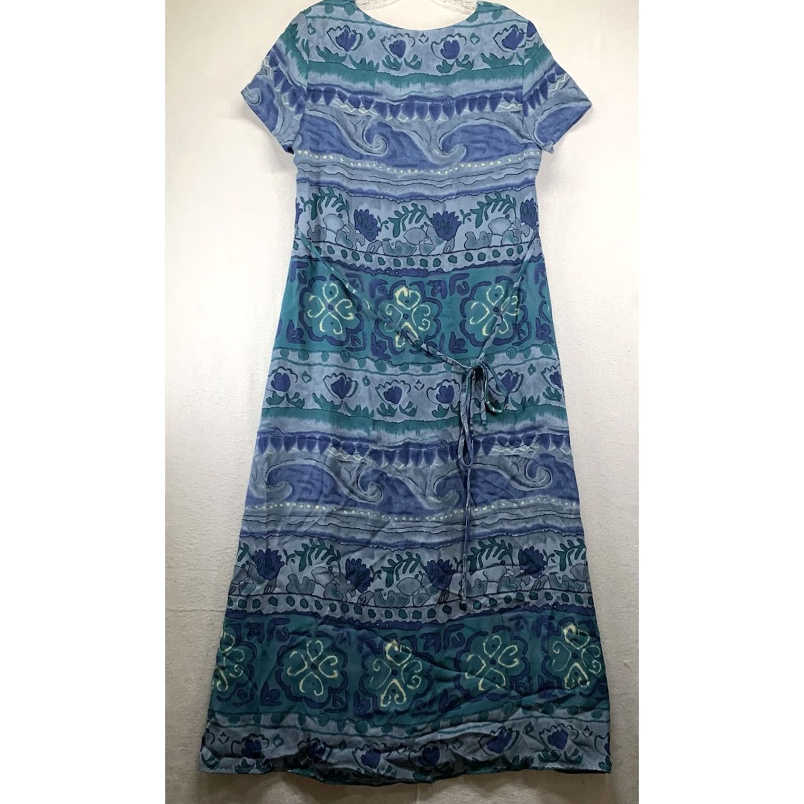VIBE VINTAGE JBS Maxi Dress Size 6 Blue Beach Vibes Waves Art Print String Belt Women 80s 90s Size M / US 6-8 / IT 42-44 - 2 Thumbnail