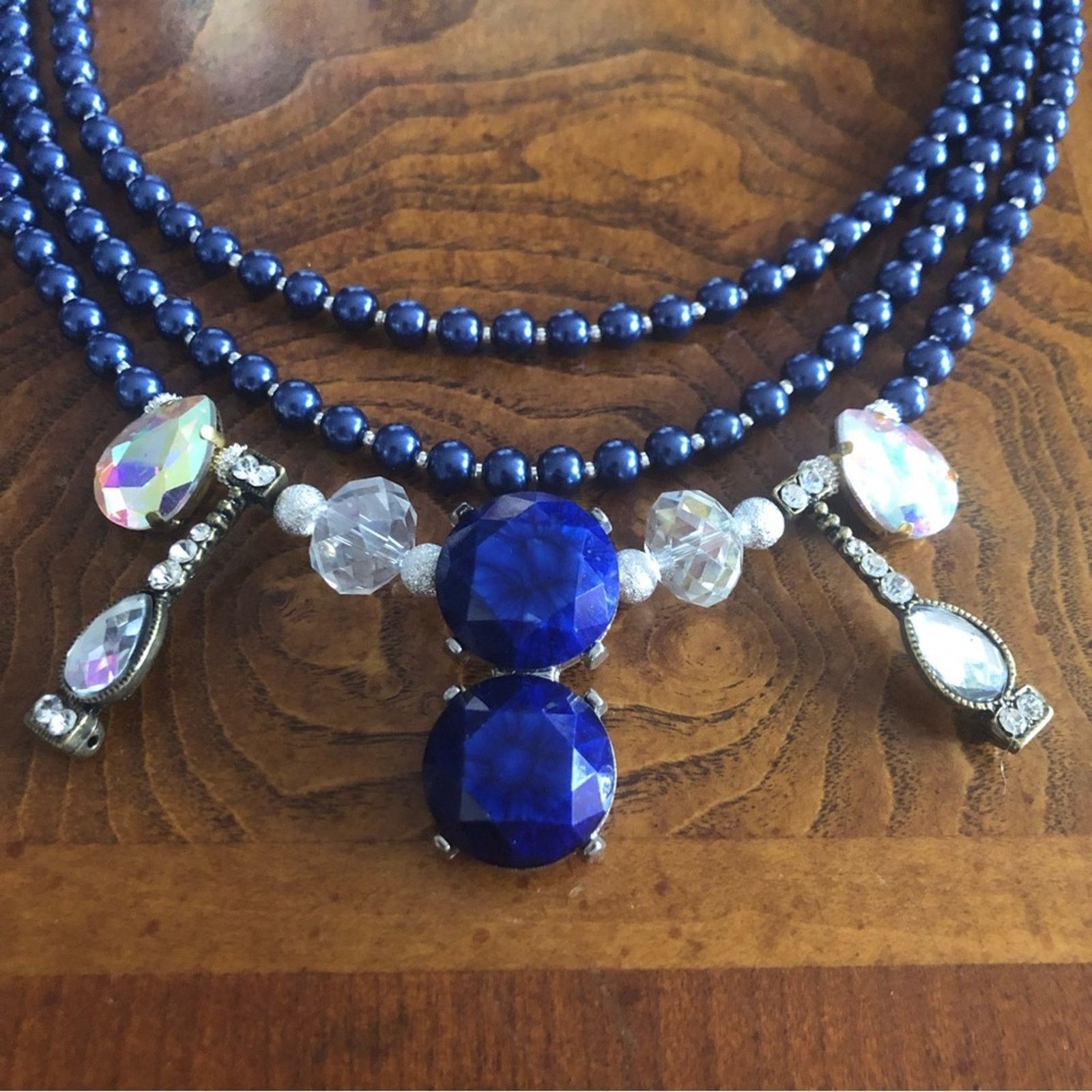 Jewelry Handcrafted repurpose royal blue Czech glass Pearl necklace Size ONE SIZE - 9 Thumbnail