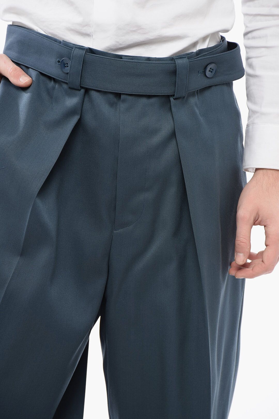 Jil Sander og1mm0625 Straight Leg Virgin Wool Pant in Blue Size US 34 / EU 50 - 3 Thumbnail
