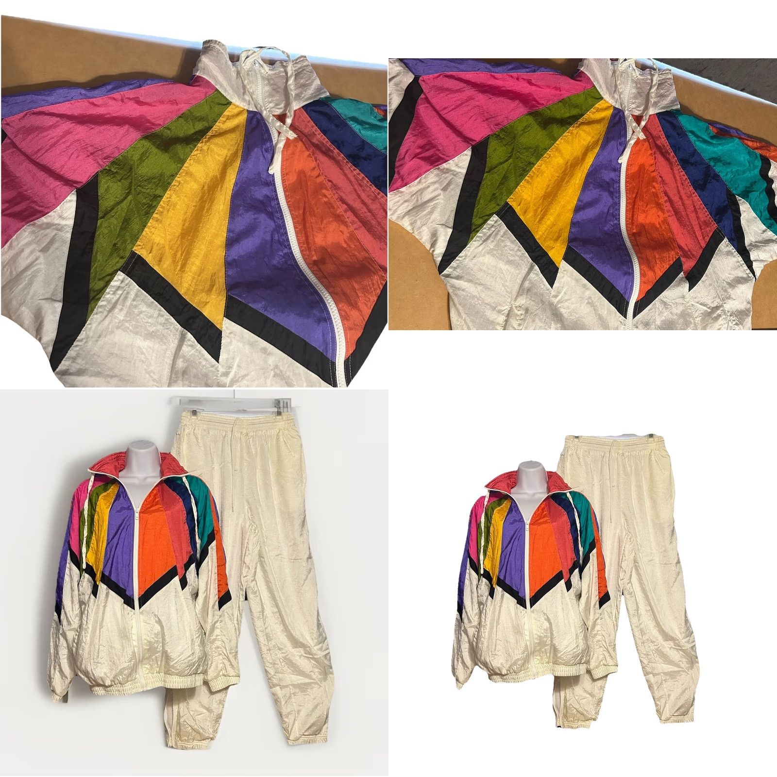 Rainbow VTG Milano Sport Track Suit Windbreaker Women M 2 Piece Colorblock Rainbow 80s Granny Core Golden Girls Size M / US 6-8 / IT 42-44 - 8 Thumbnail