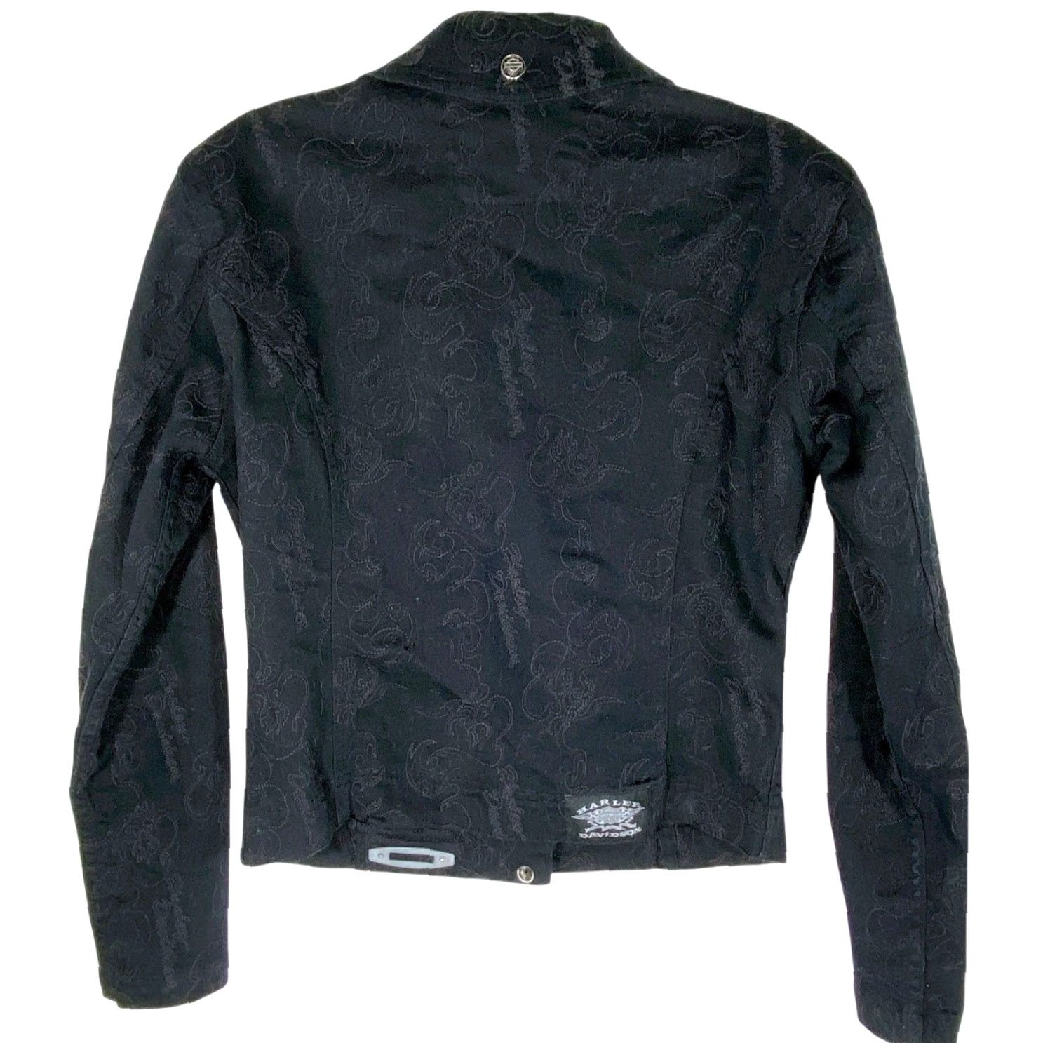 Harley Davidson VINTAGE Harley Davidson Jacket Women XS Black Denim Biker Grunge Embroidered Zipper Slip-On Short Sleeve? Size XS / US 0-2 / IT 36-38 - 3 Thumbnail