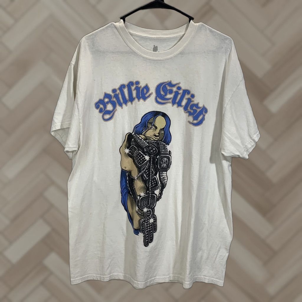 Vintage Billie Elish T-Shirt XL White Crew Neck Short Sleeve Men Regular Band Festival Pop Bling Graphic #1003 Size US XL / EU 56 / 4 - 1 Thumbnail