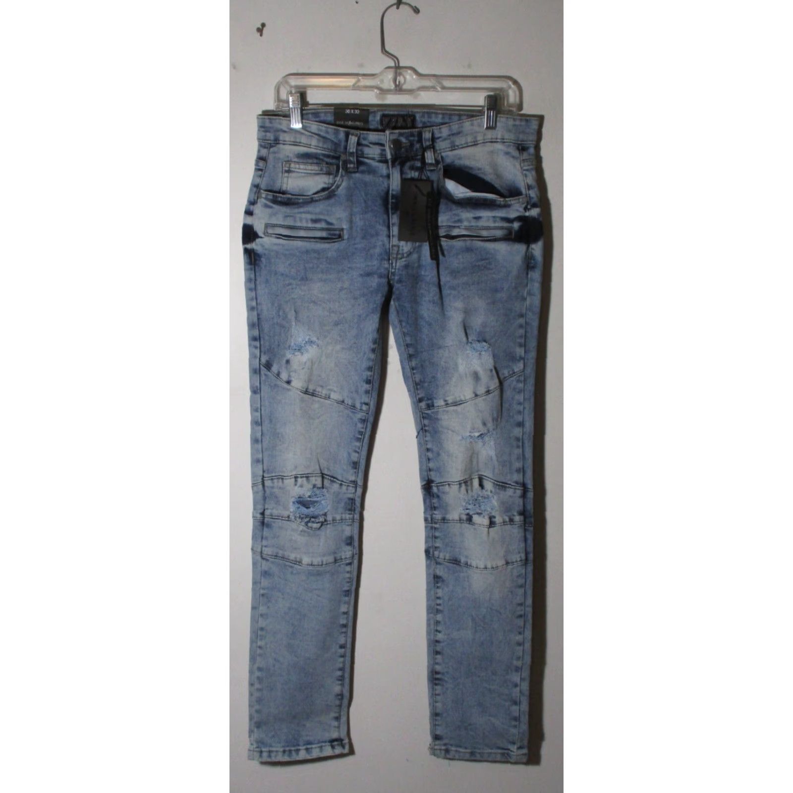Denime Steve's Jeans Indyo Blue "Skinny Fit" Distressed Denim Jeans 30X32 NWT Mens Jeans Slim 5-Pocket Blue Distressed 30W 32L Size US 30 / EU 46 - 2 Thumbnail