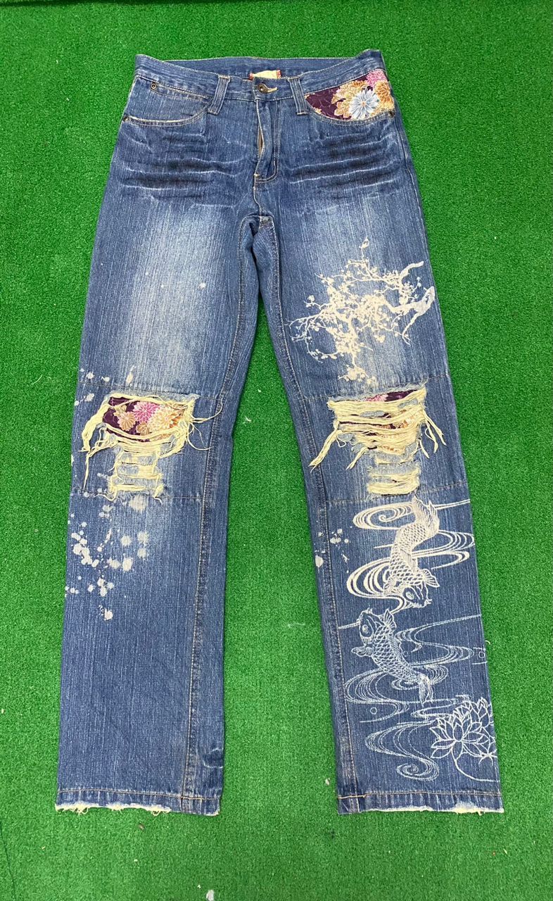 If Six Was Nine WORLD JEANS INTERNATIONAL SUKARJAN FISH KOI DESIGN DENIM Size US 30 / EU 46 - 1 Thumbnail