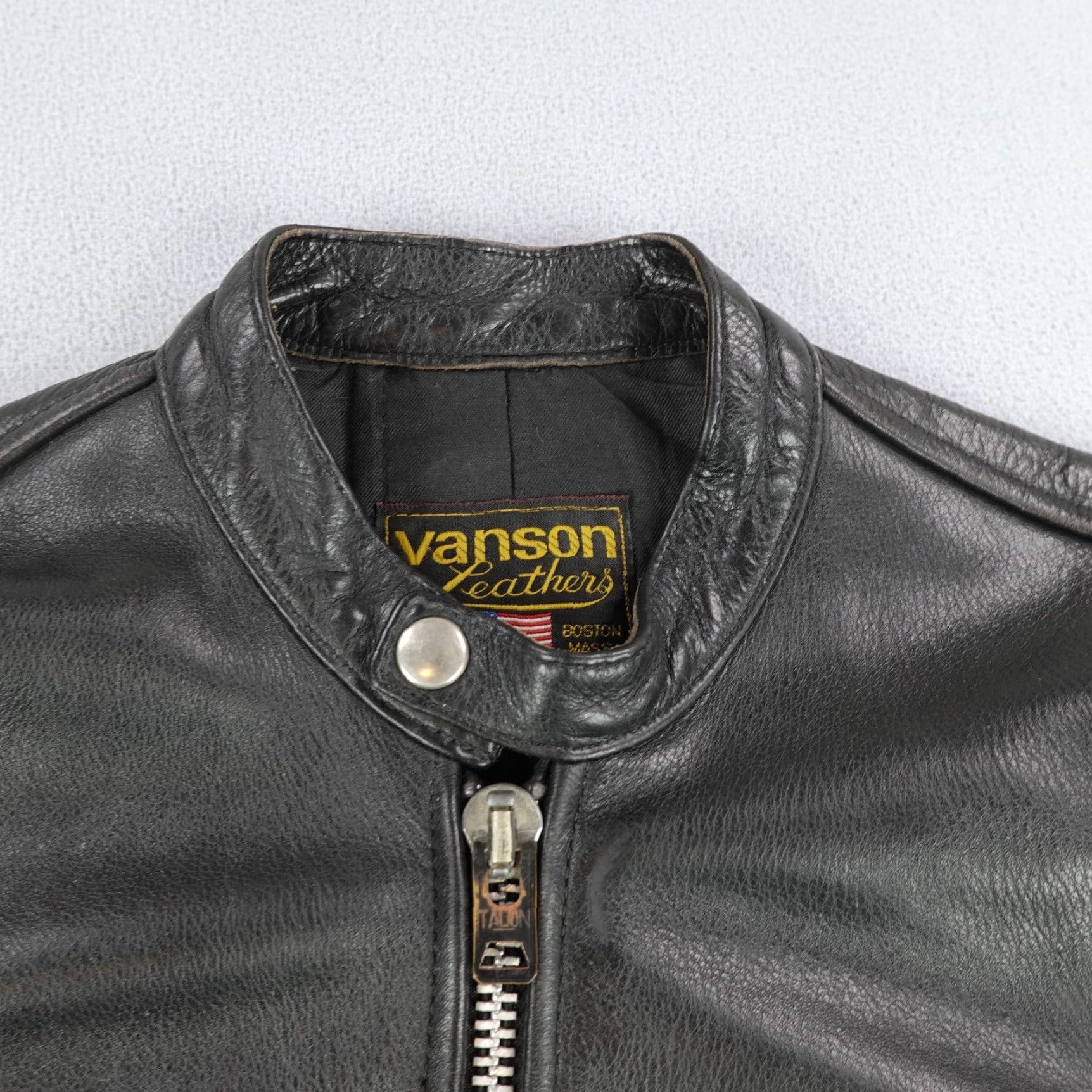 Vintage VINTAGE Vanson Jacket Mens 38 Black Moto Bomber Leather Coat Full Zip Up Biker Size US XXS / EU 40 - 2 Thumbnail